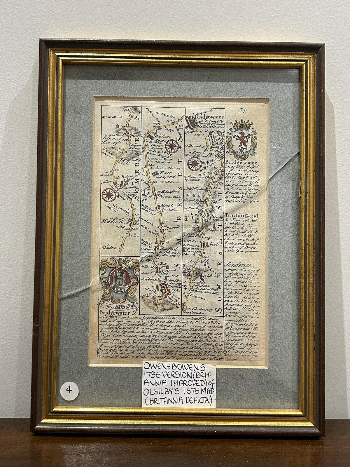Antique Owen Bowen Britannia Depicta Road Map Somerset Bridgwater Framed0