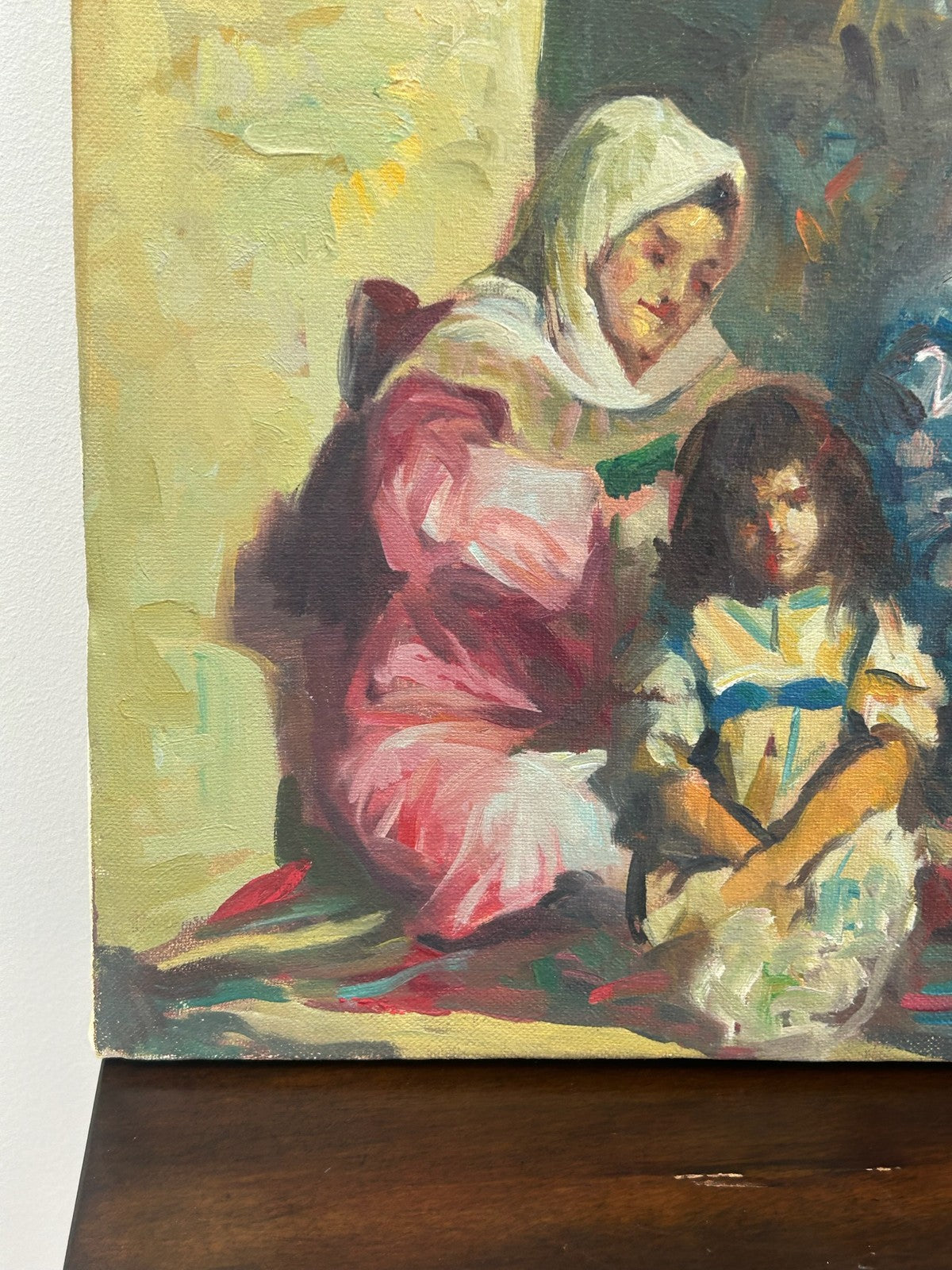 Orientalist Oil Painting Women & Children Genre Scene Signed2