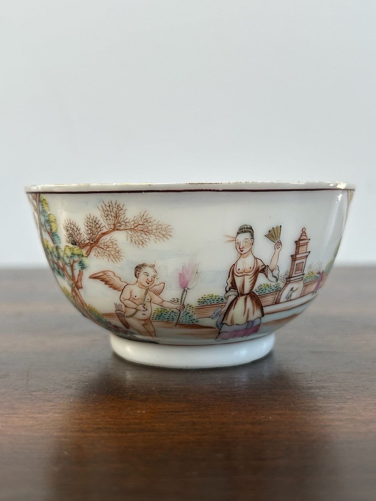 Antique Chinese Export Mandarin Palette Tea Bowl Figures Lattice A/F0