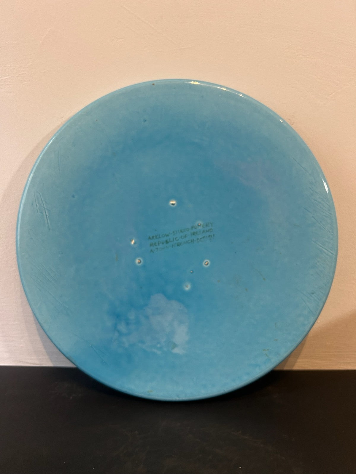 John ffrench Arklow Studio Pottery Plate Blue Turquoise Flower 1960s Ireland3