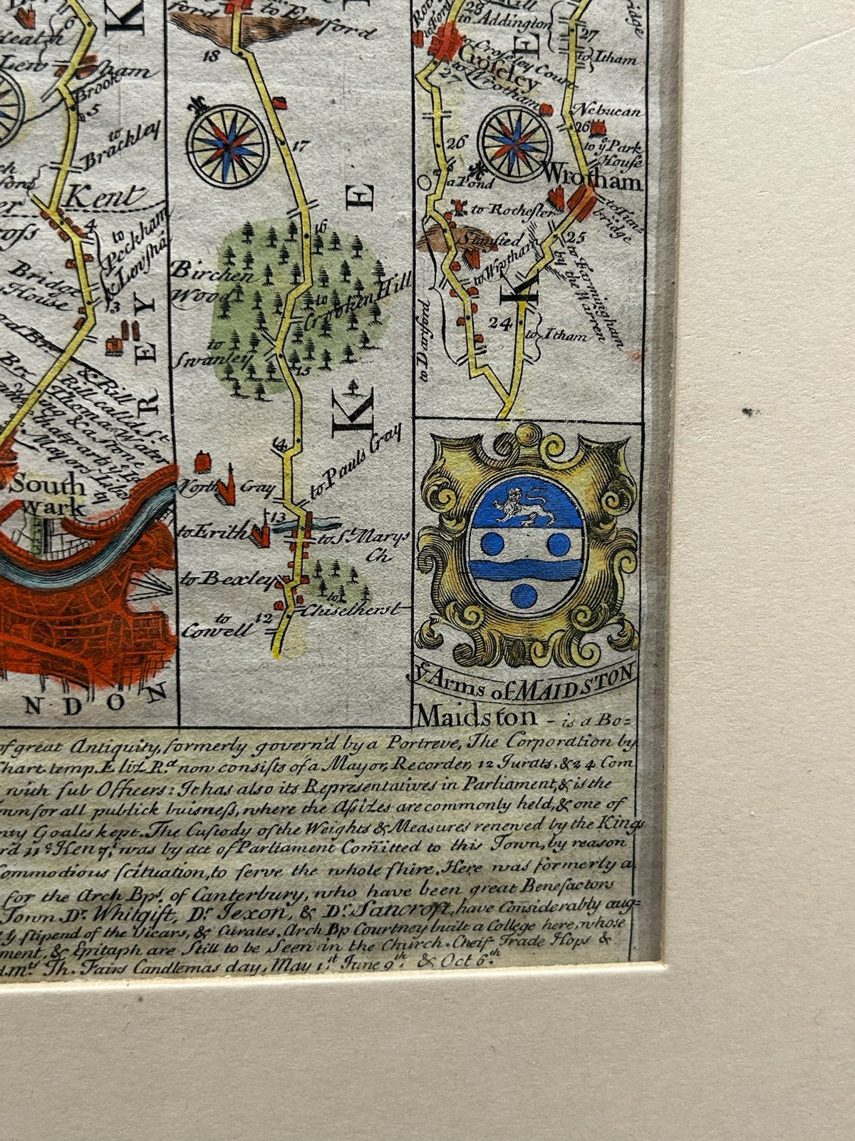 Antique Owen Bowen Britannia Depicta Road Map Kent Maidstone Leeds Castle4