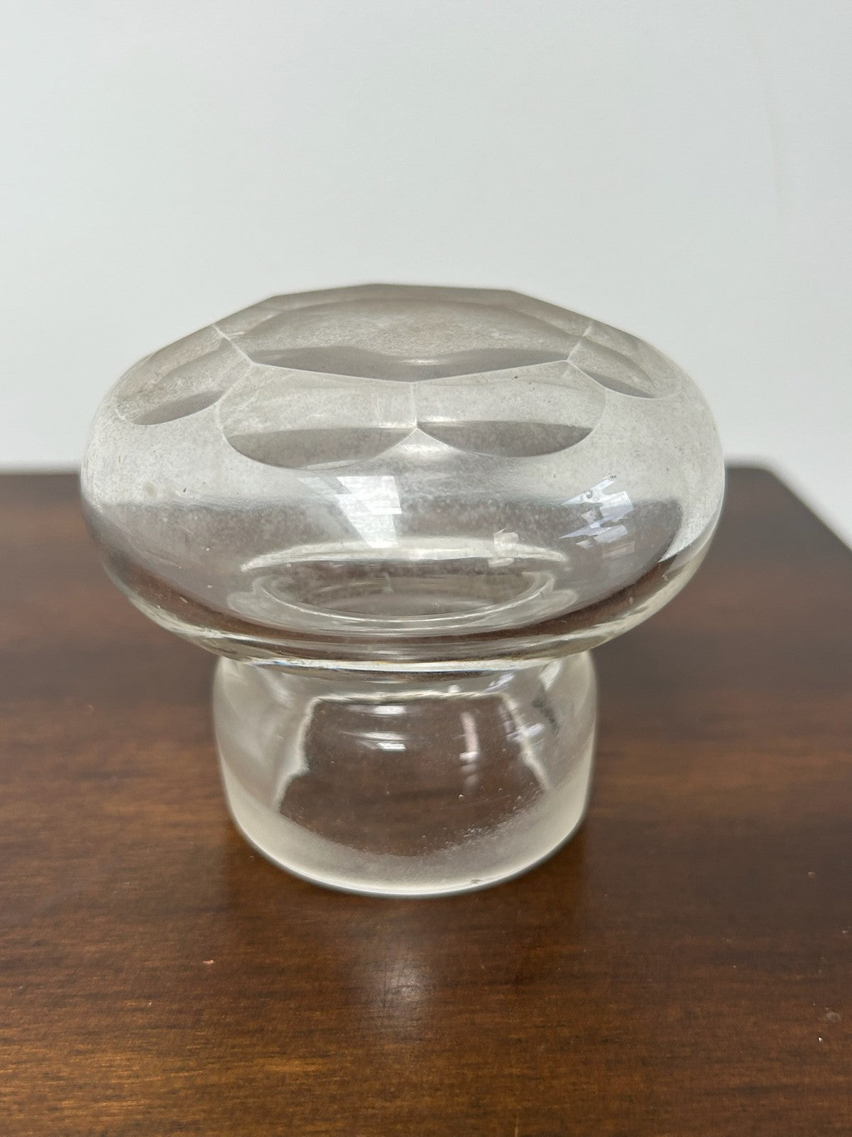 Antique Etched Glass Storage Jar Engraved Floral Pattern Replacement Lid 14cm6