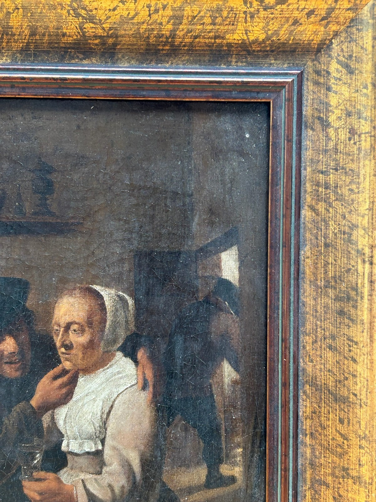 Antique Oil Painting Dutch Flemish School Tavern Scene Manner of Teniers Framed7