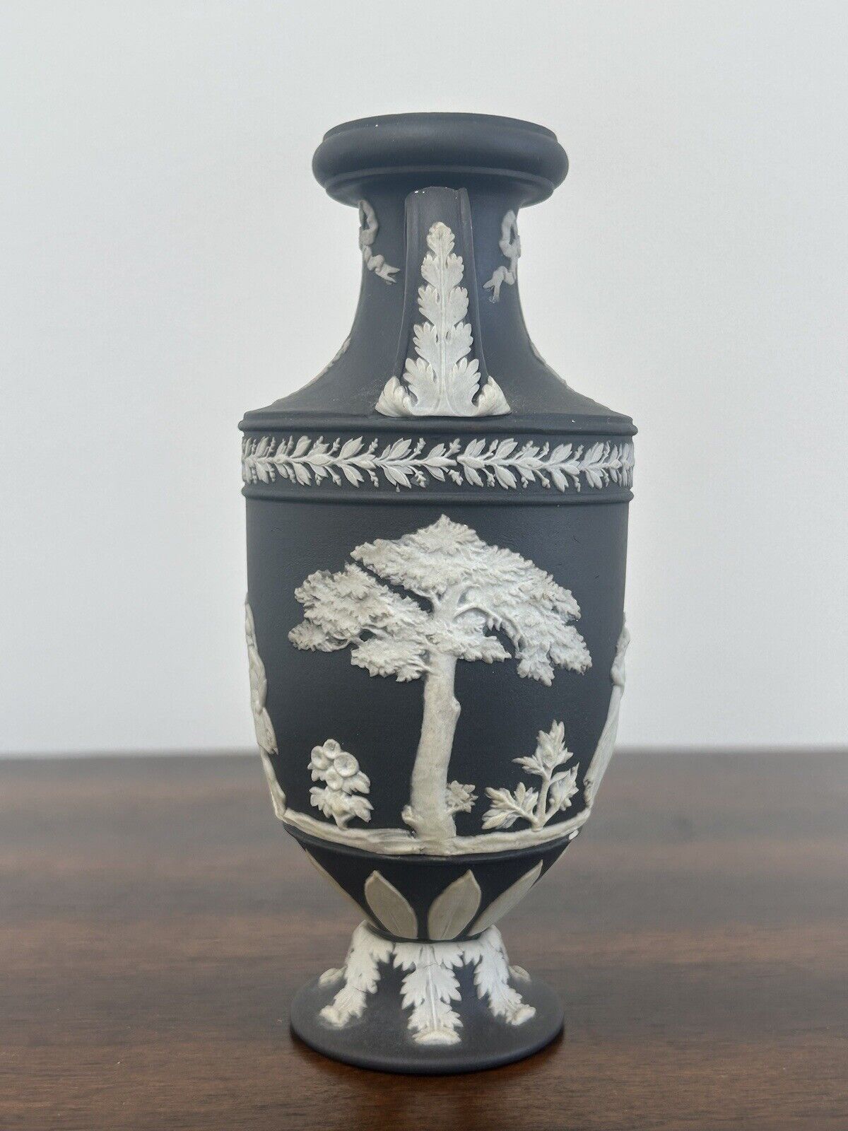 Wedgwood Jasperware Minature Trophy Vase Black Urn Vase Wegwood