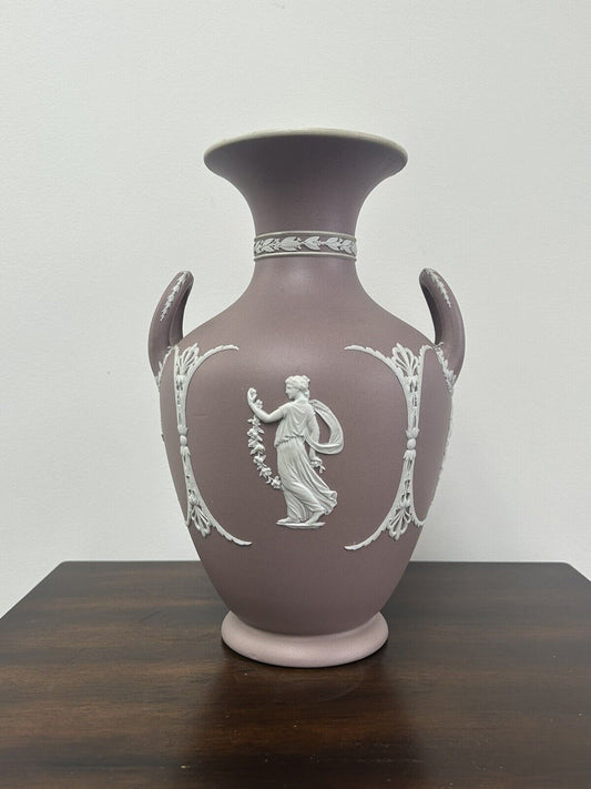 Wedgwood Lilac Jasperware Vase Urn Twin Handle Pink Jasperware Wedgwood