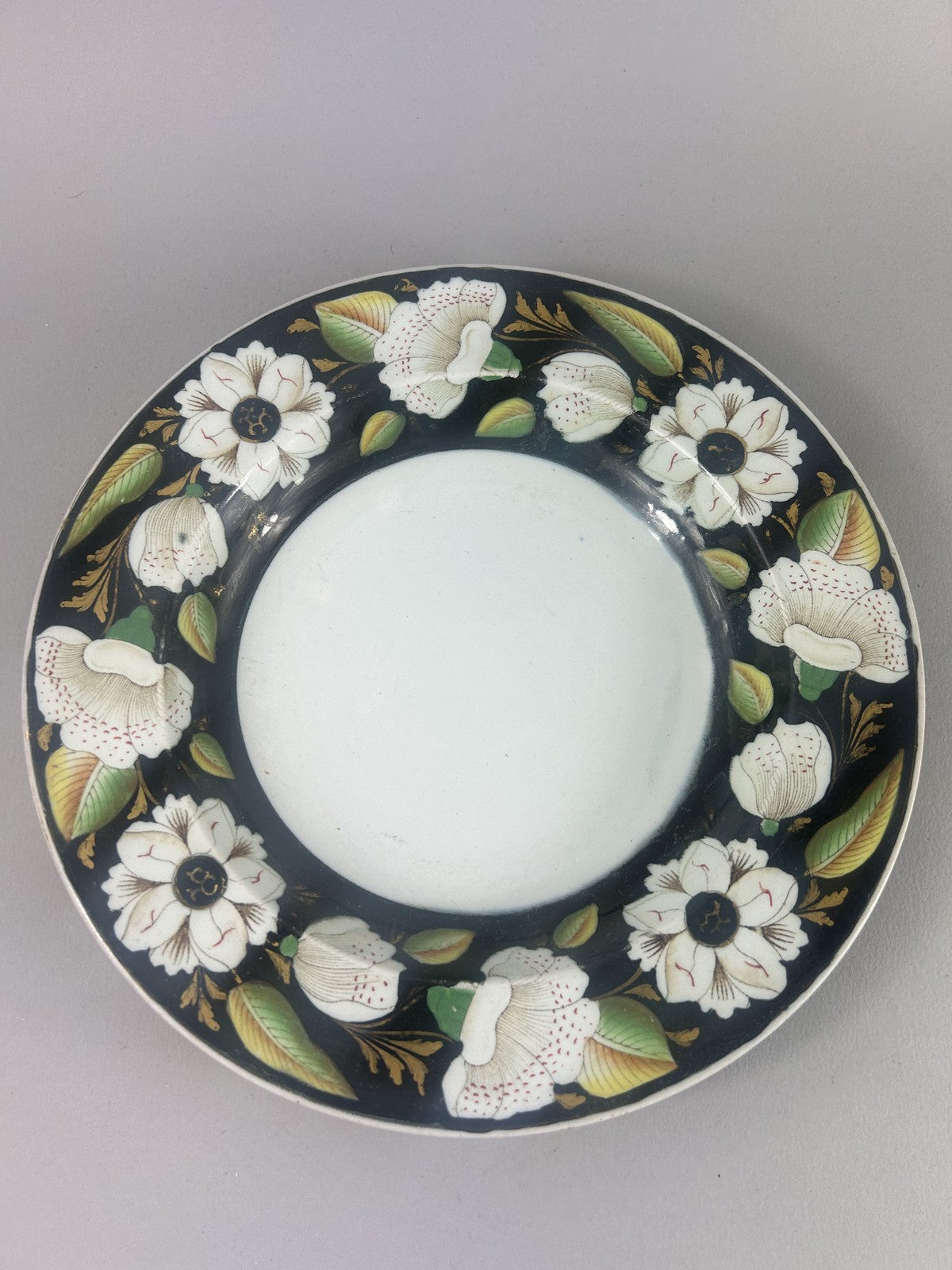 Rare Ashworth Real Ironstone China Black Ground Floral Plate 26cm