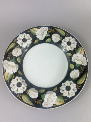 Rare Ashworth Real Ironstone China Black Ground Floral Plate 26cm
