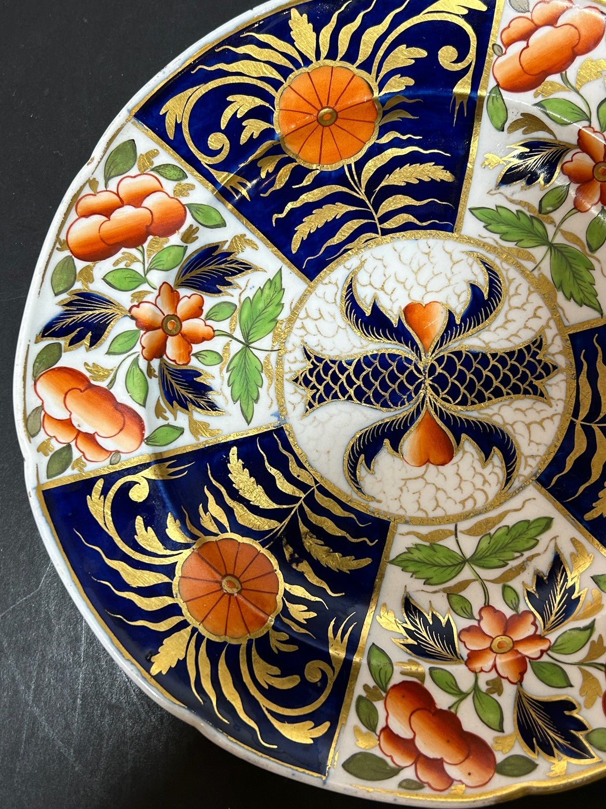 Antique English Porcelain Imari Plate Old Japan Pattern Cobalt Gilt 20cm1