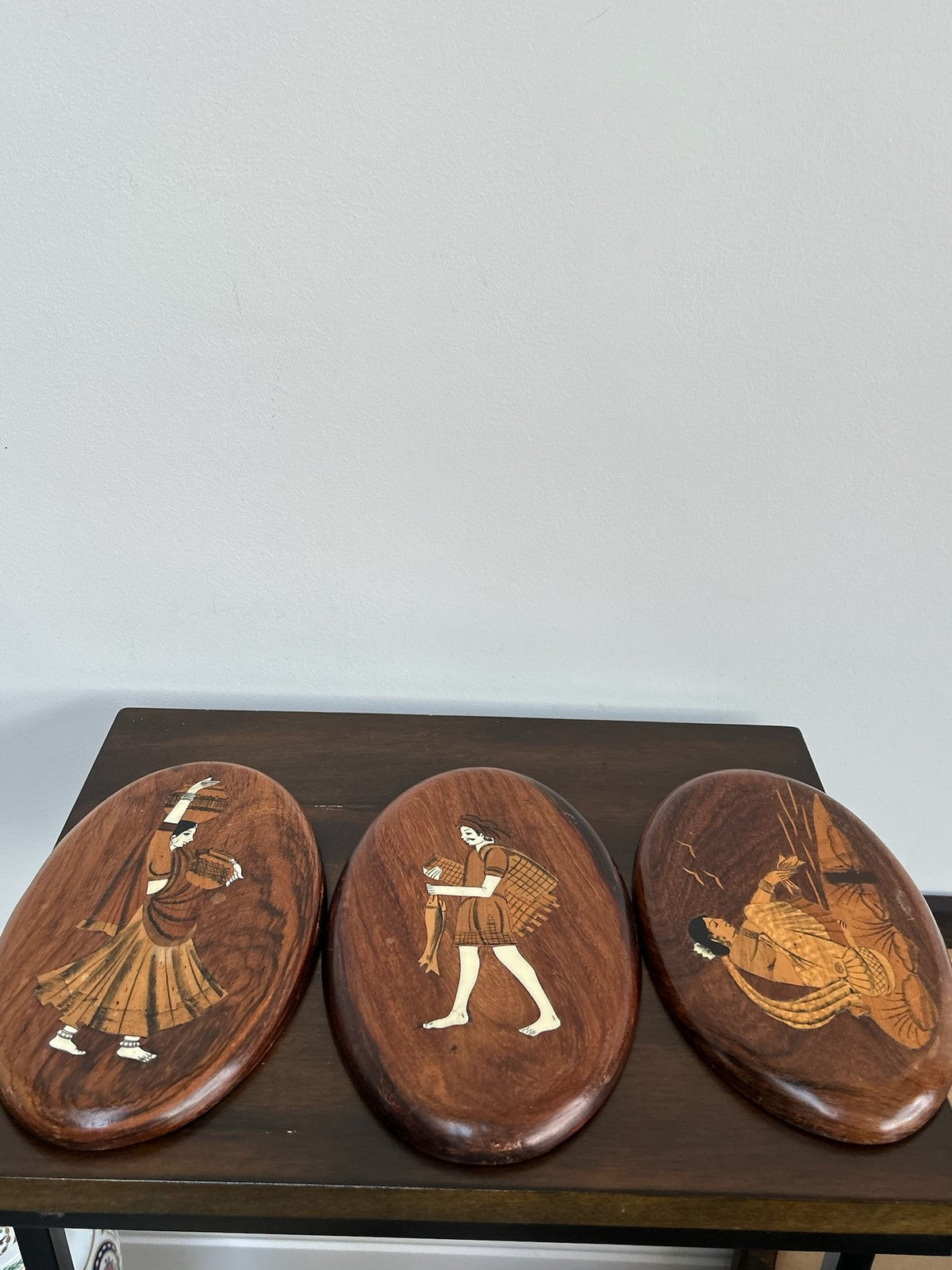 Antique Inlaid Marquetry Oval Plaques Figural Sorrento Style1