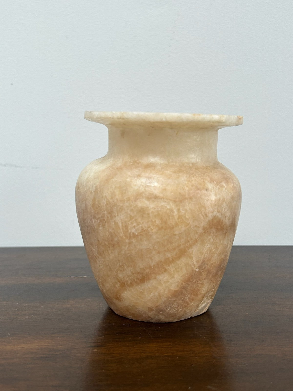 Egyptian Alabaster Hand Carved Small Vessel Urn Vase 11.5cm0