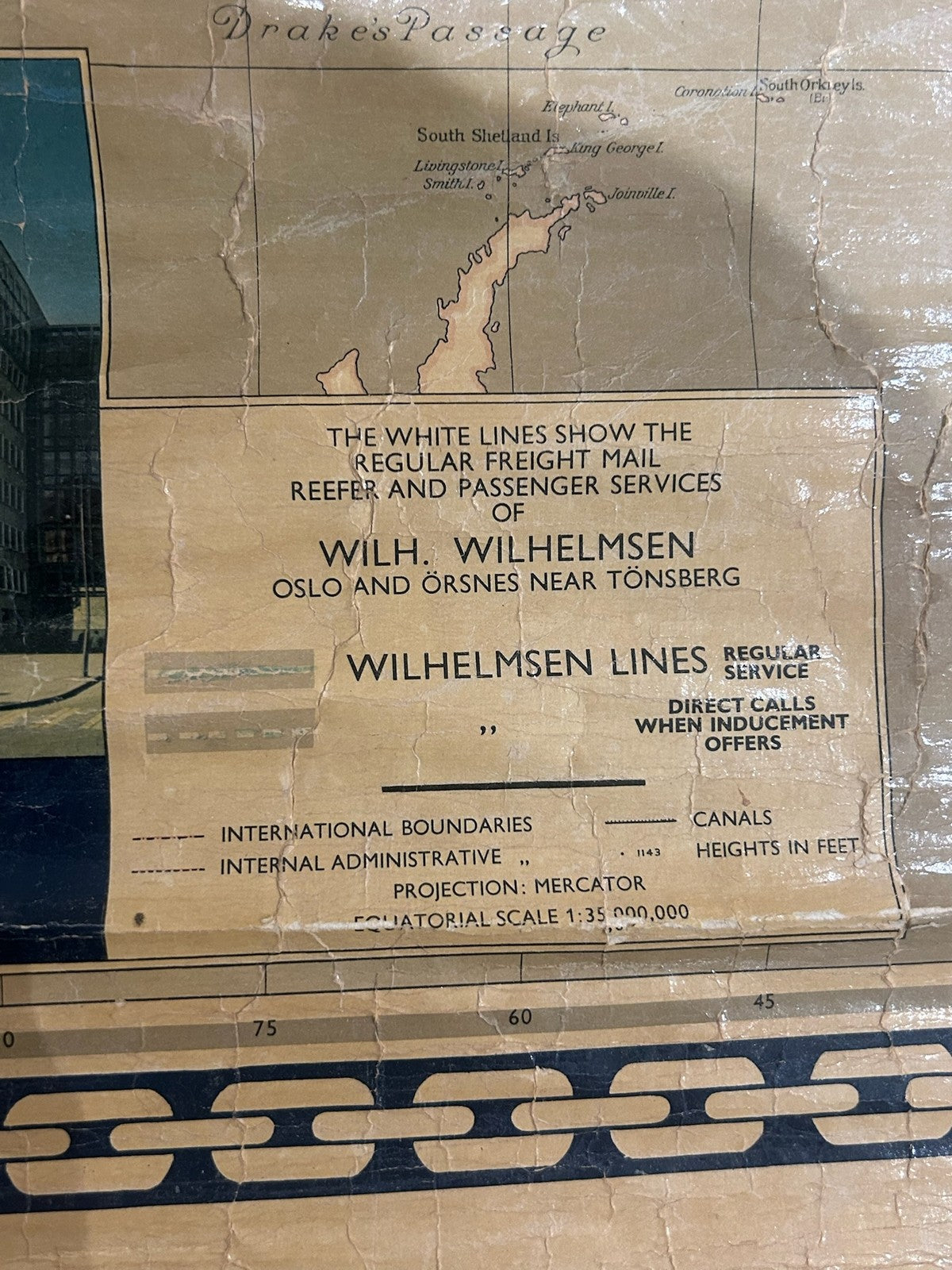 Vintage Wilhelmsen Lines Norway World Shipping Route Map Wall Chart c.1960s4