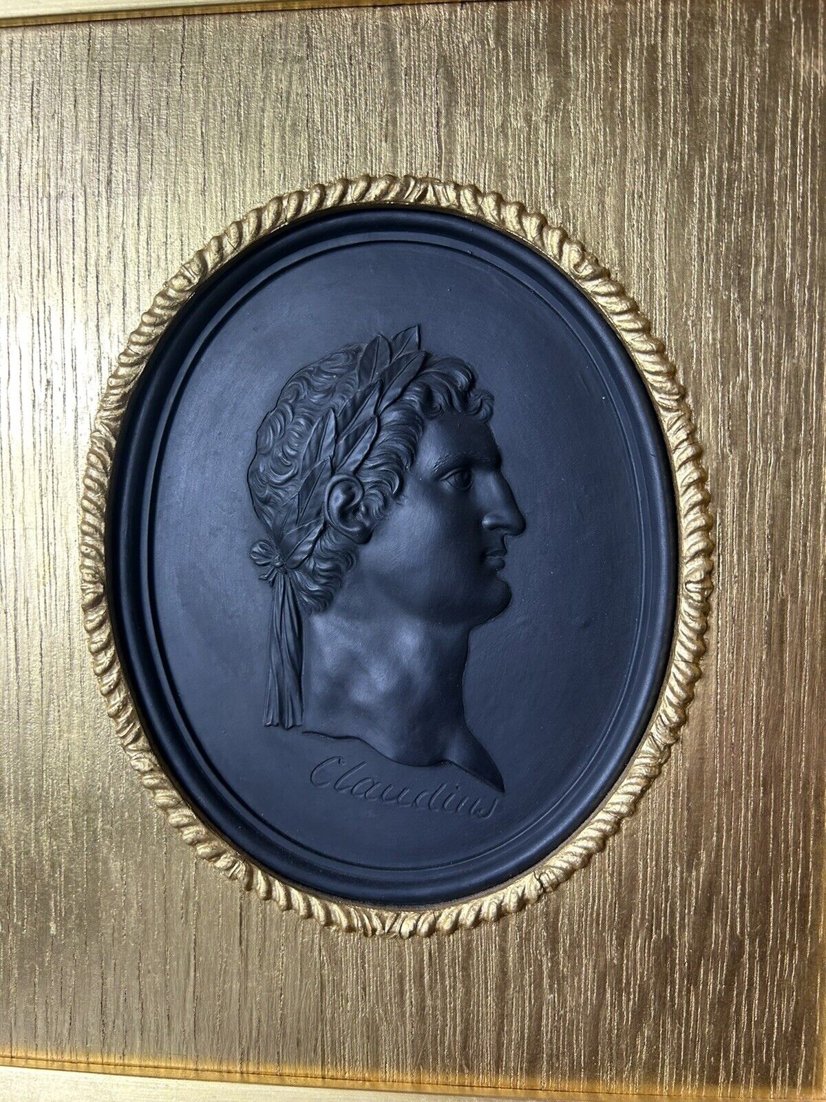 Wedgwood Black Basalt Earth 19th  Century Roman Emperor Claudius Plaque