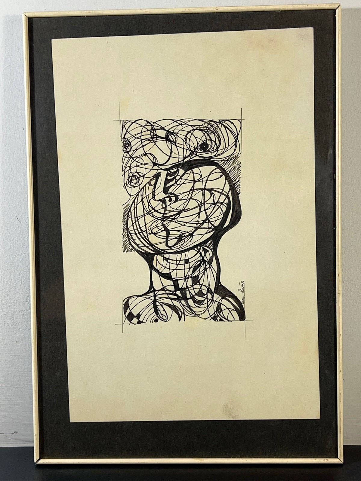 Nan Lurie Original Signed Pen & Ink Drawing Abstract Head Modernist WPA Artist1