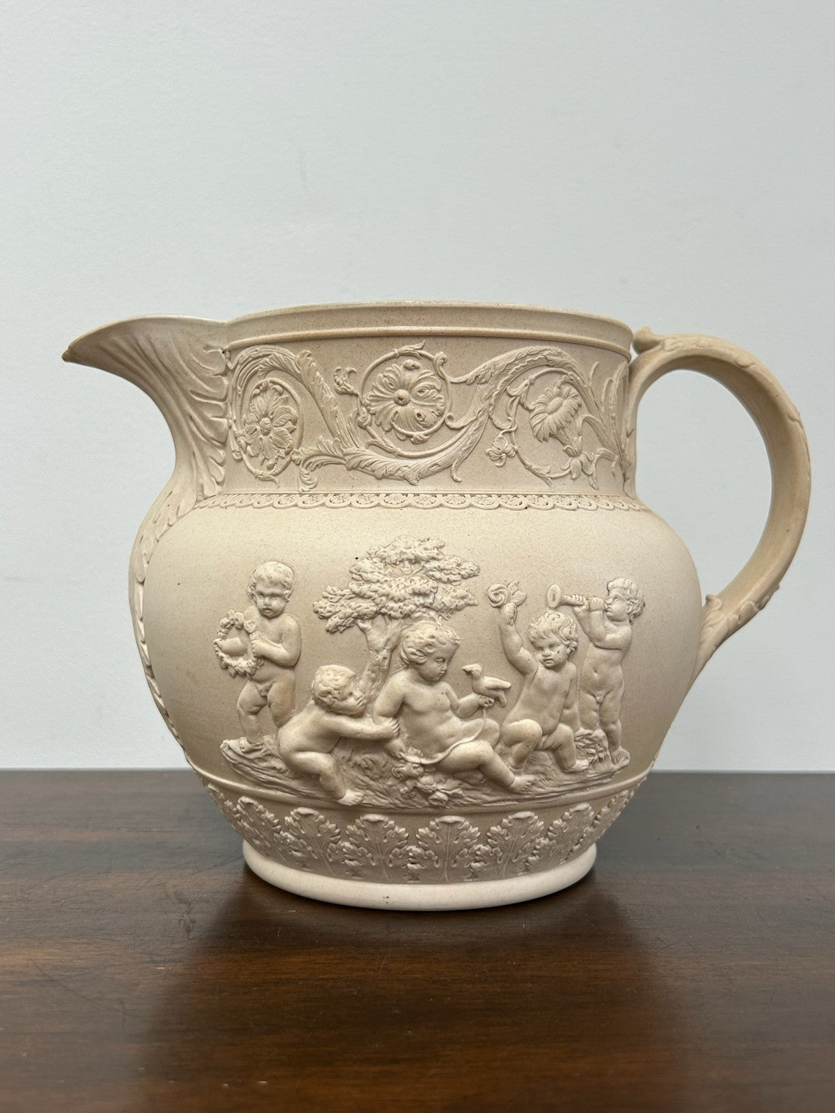 Turner Stoneware Jug 15cm Georgian c1800 Classical Relief Mask Spout Antique2