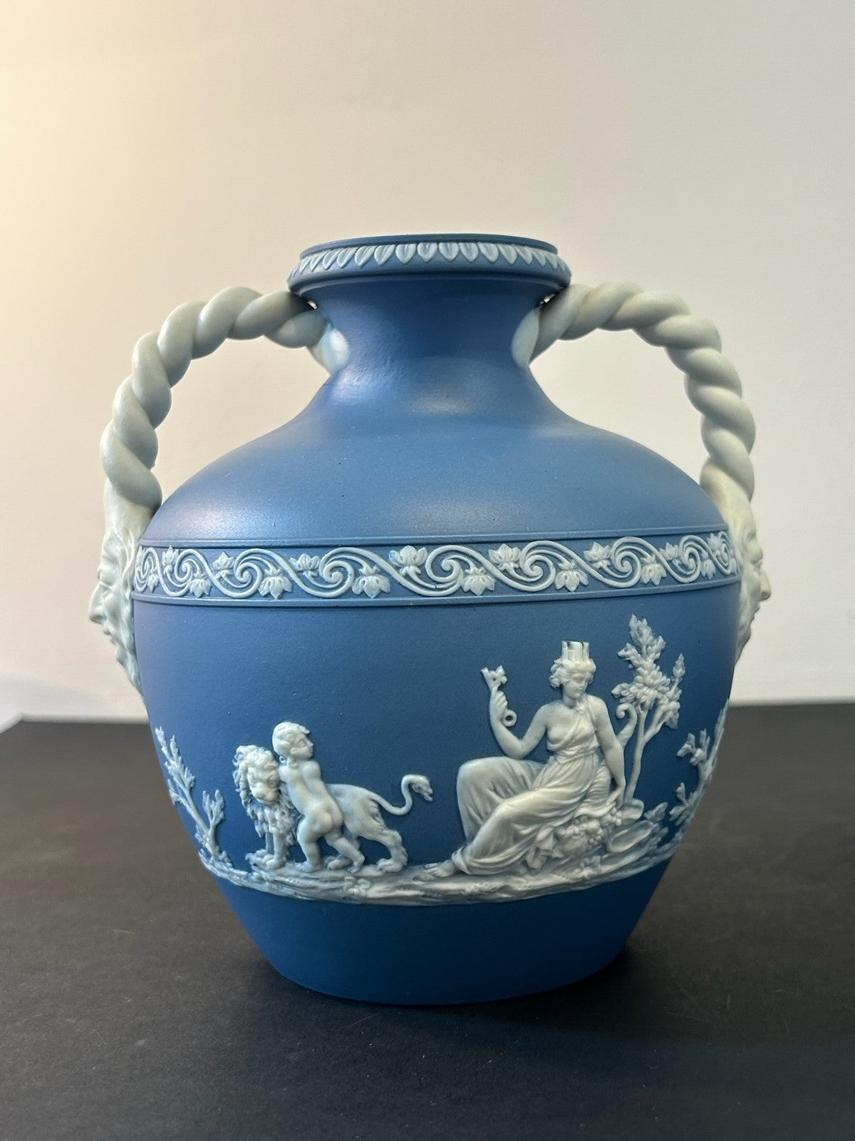 Pair Neale & Co Blue Jasper Vases 18th Century c1790 Rope Handles Mask Terminals1