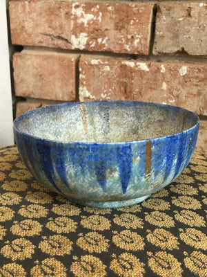Vintage Studio Pottery Bowl Blue Drip Glaze Crackle Interior Art Pottery