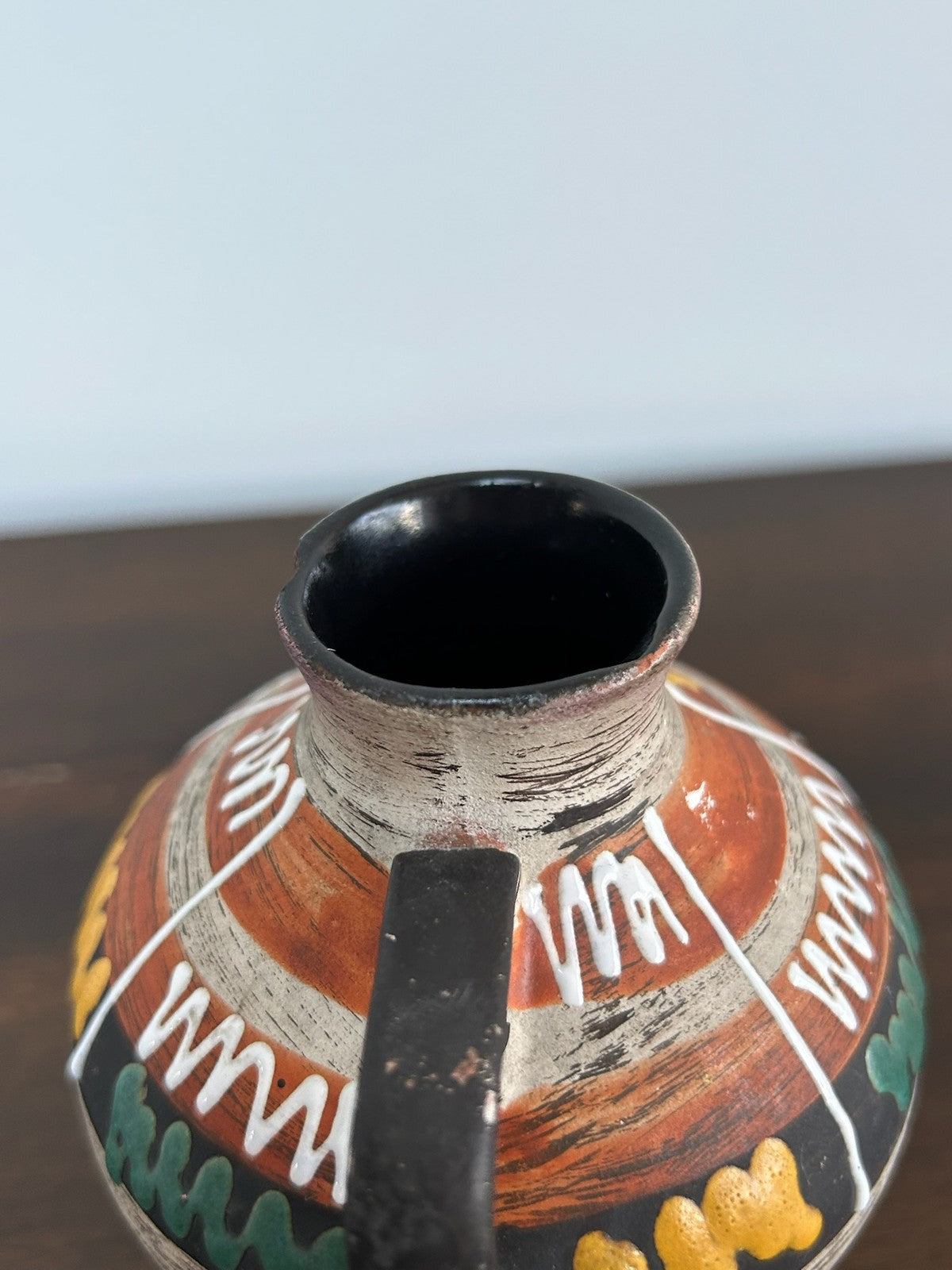 Folk Studio Pottery Globular Handled Vases Geometric A/F Chip4