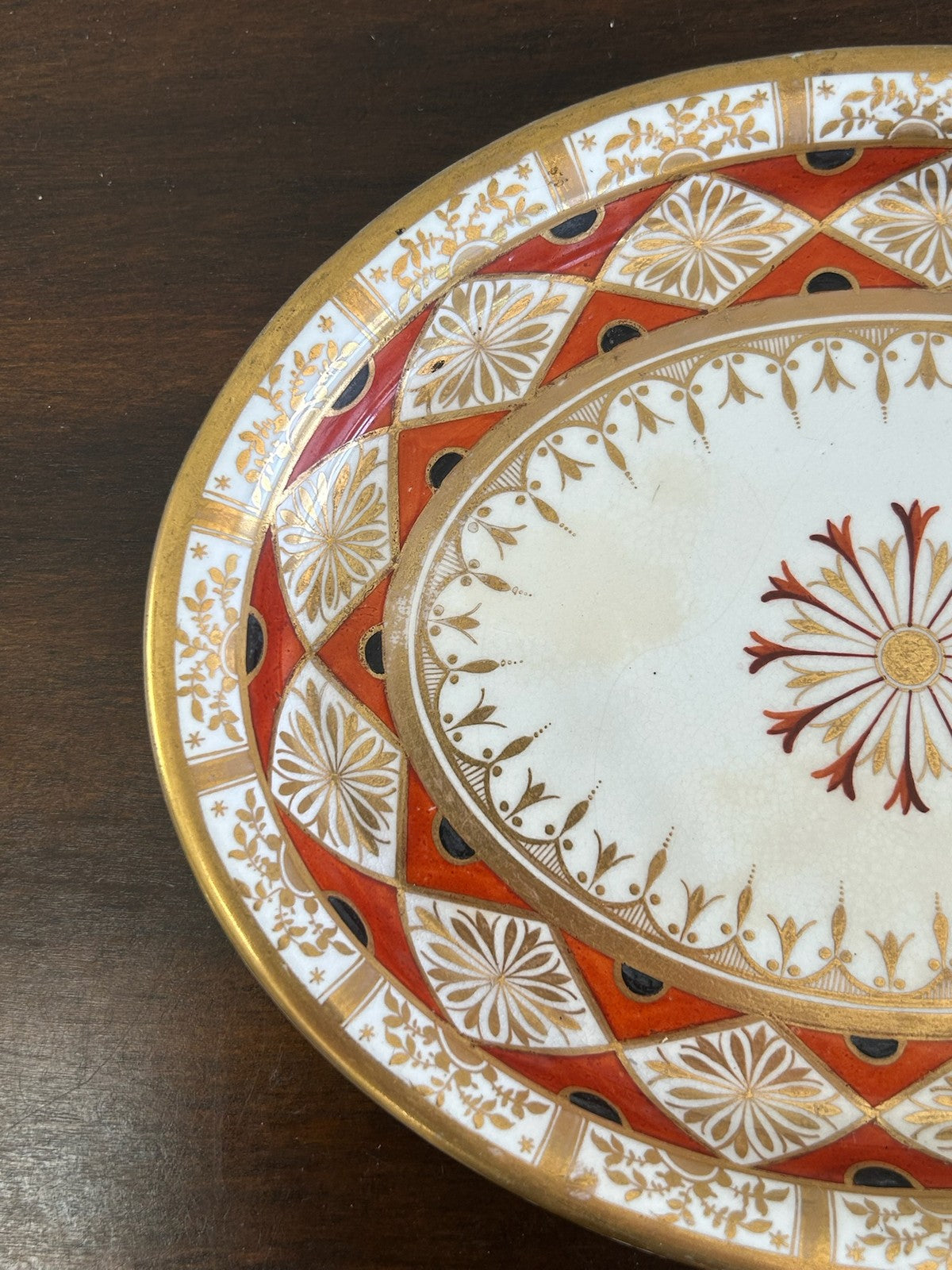 Early 19th Century Derby Porcelain Red & Gold Dish English Antique #5211