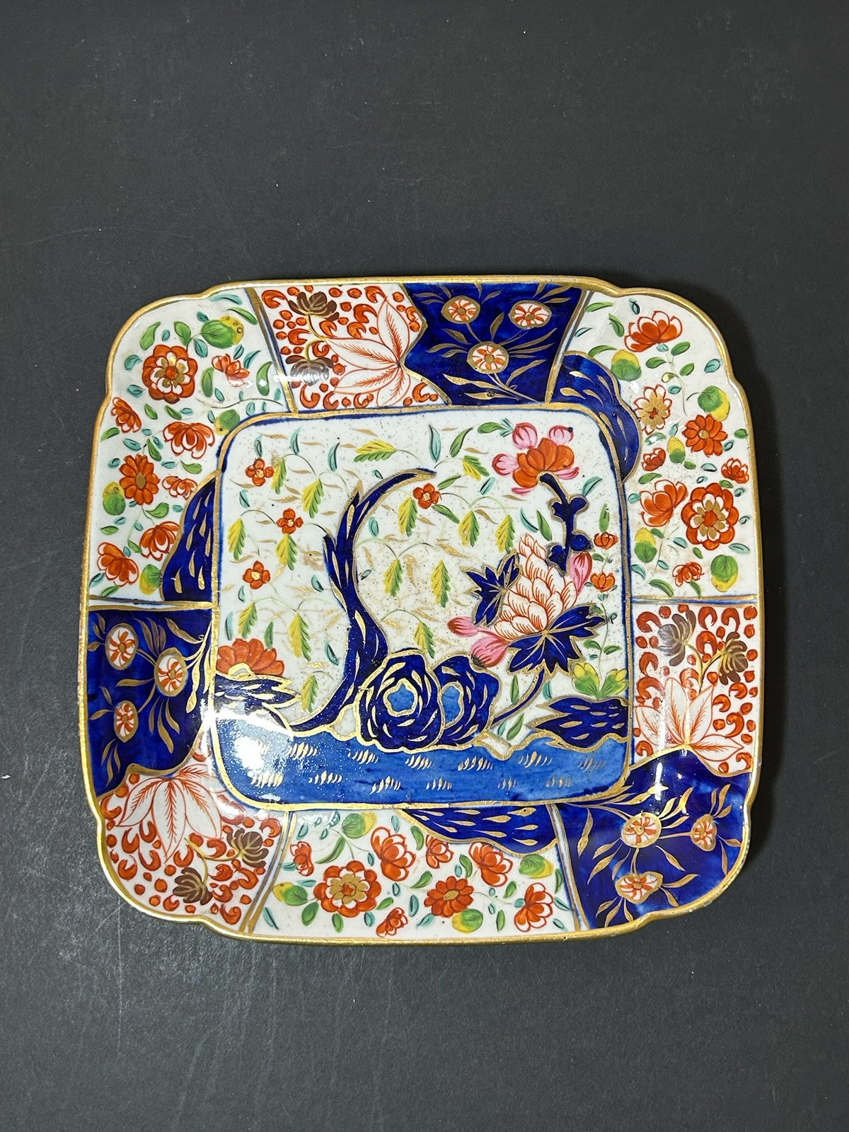 Antique Money Tree Pattern Imari Stone China Square Dish Blue Seal Mark 21cm1