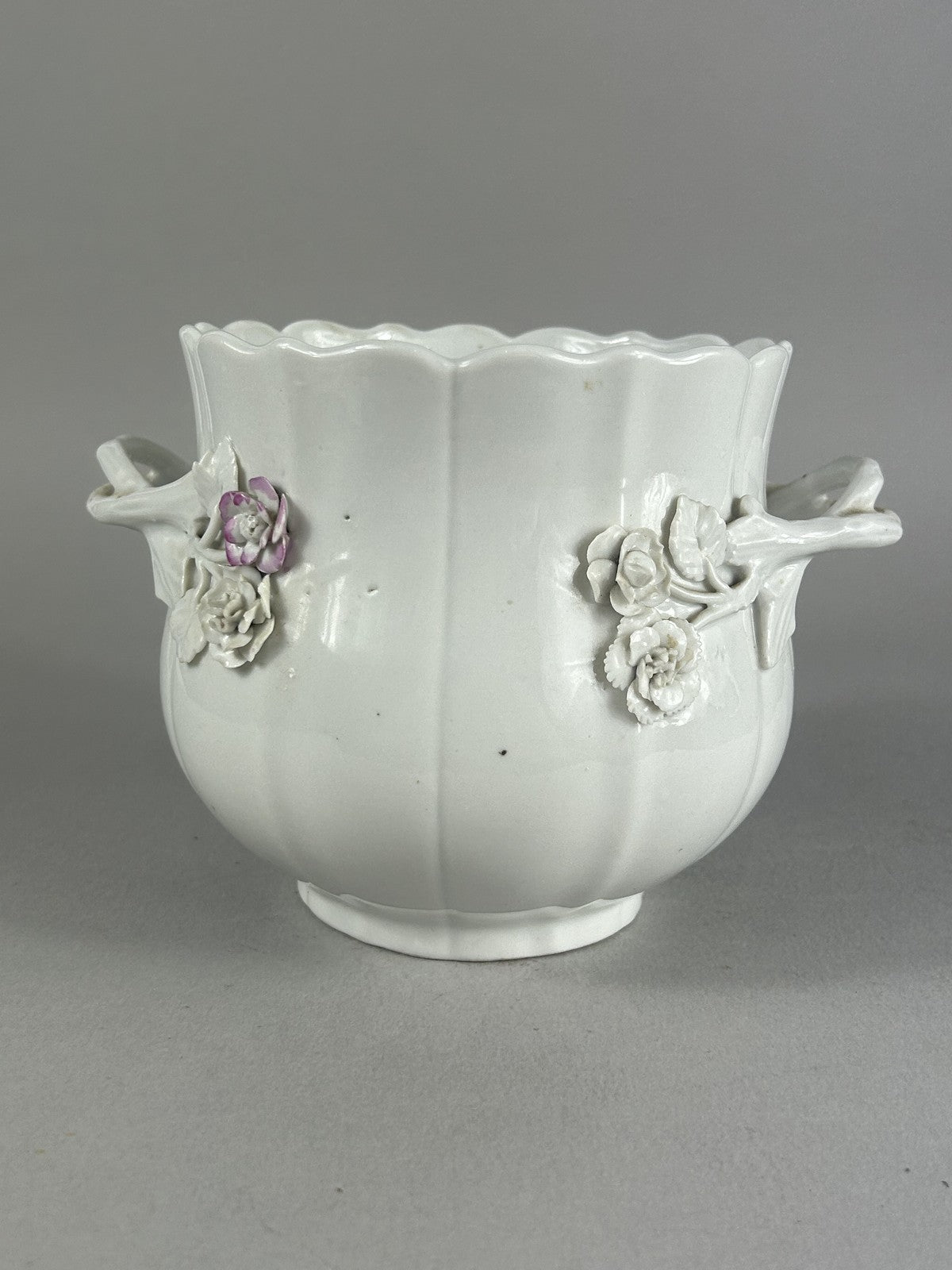 Meissen style porcelain two handled floral bowl with applied roses