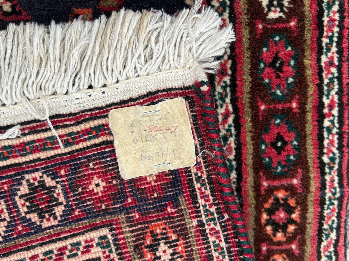Vintage Oriental Rug Red Navy Central Medallion Floral Pattern Wool Fringed15