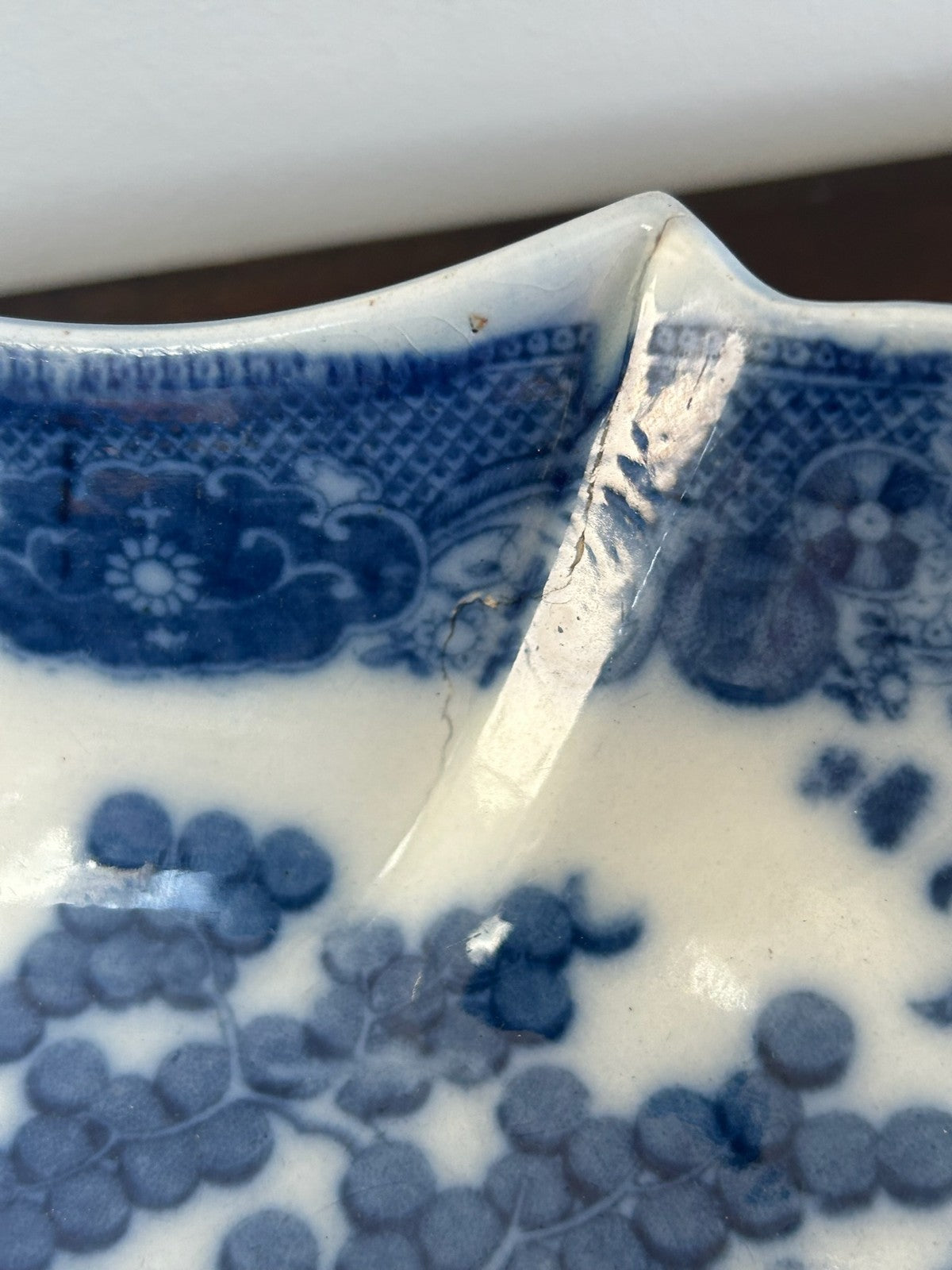 Antique Spode Pearlware Willow Pattern Pickle Dish Impressed Spode3