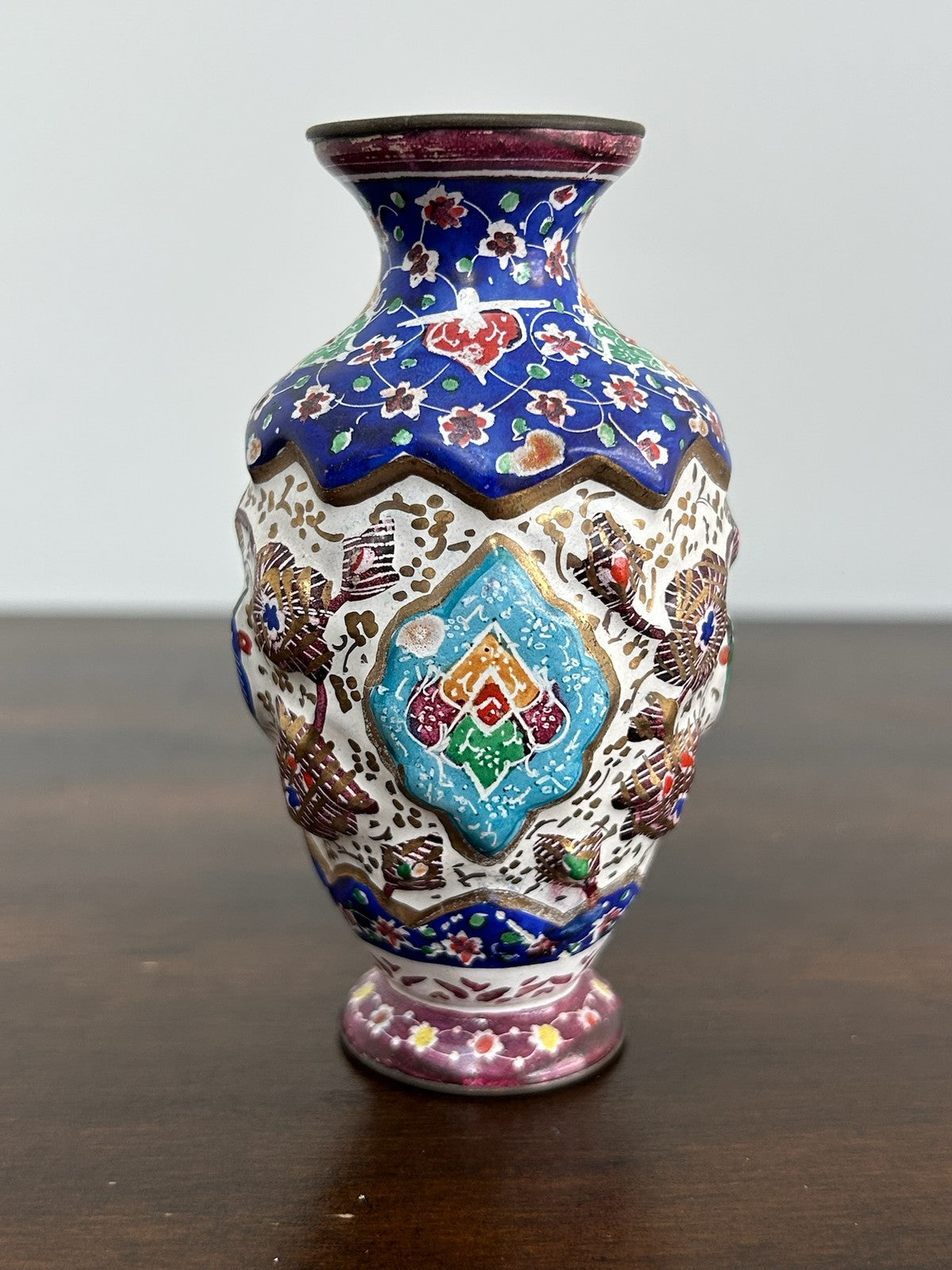 Persian Islamic Qajar Style Enamelled Baluster Vases Floral0