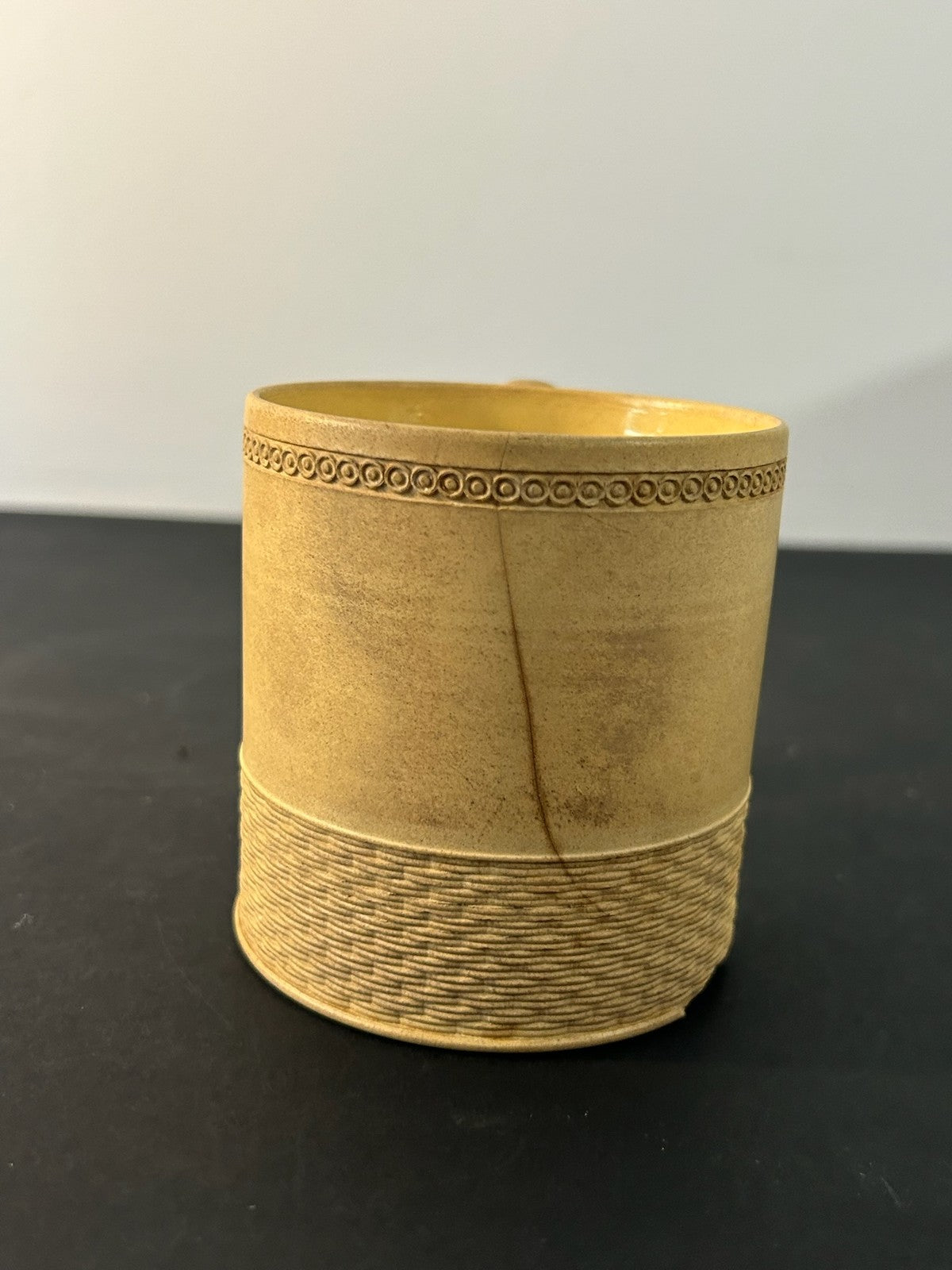 Antique English Caneware Cup c1800 1820 Engine Turned Basketweave 8cm A/F1