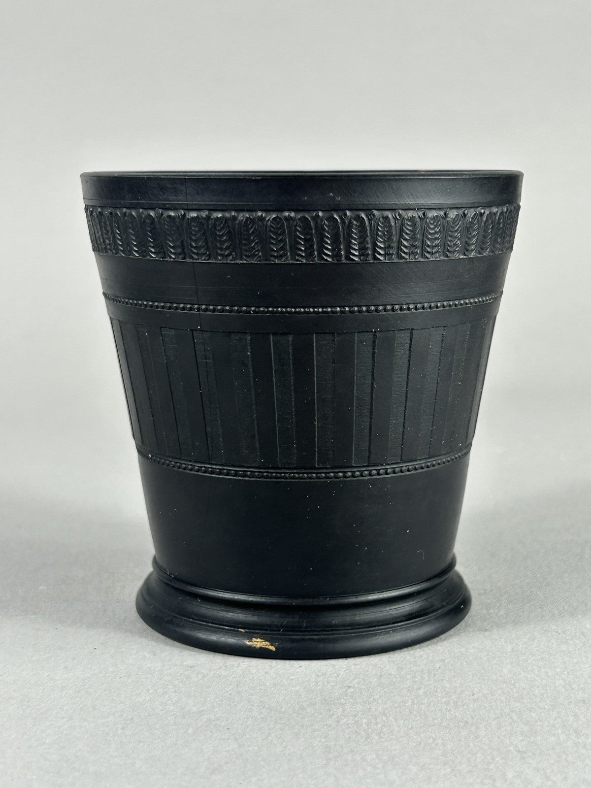 Antique Wedgwood Black Basalt Engine Turned Vase c.1923, 10cm