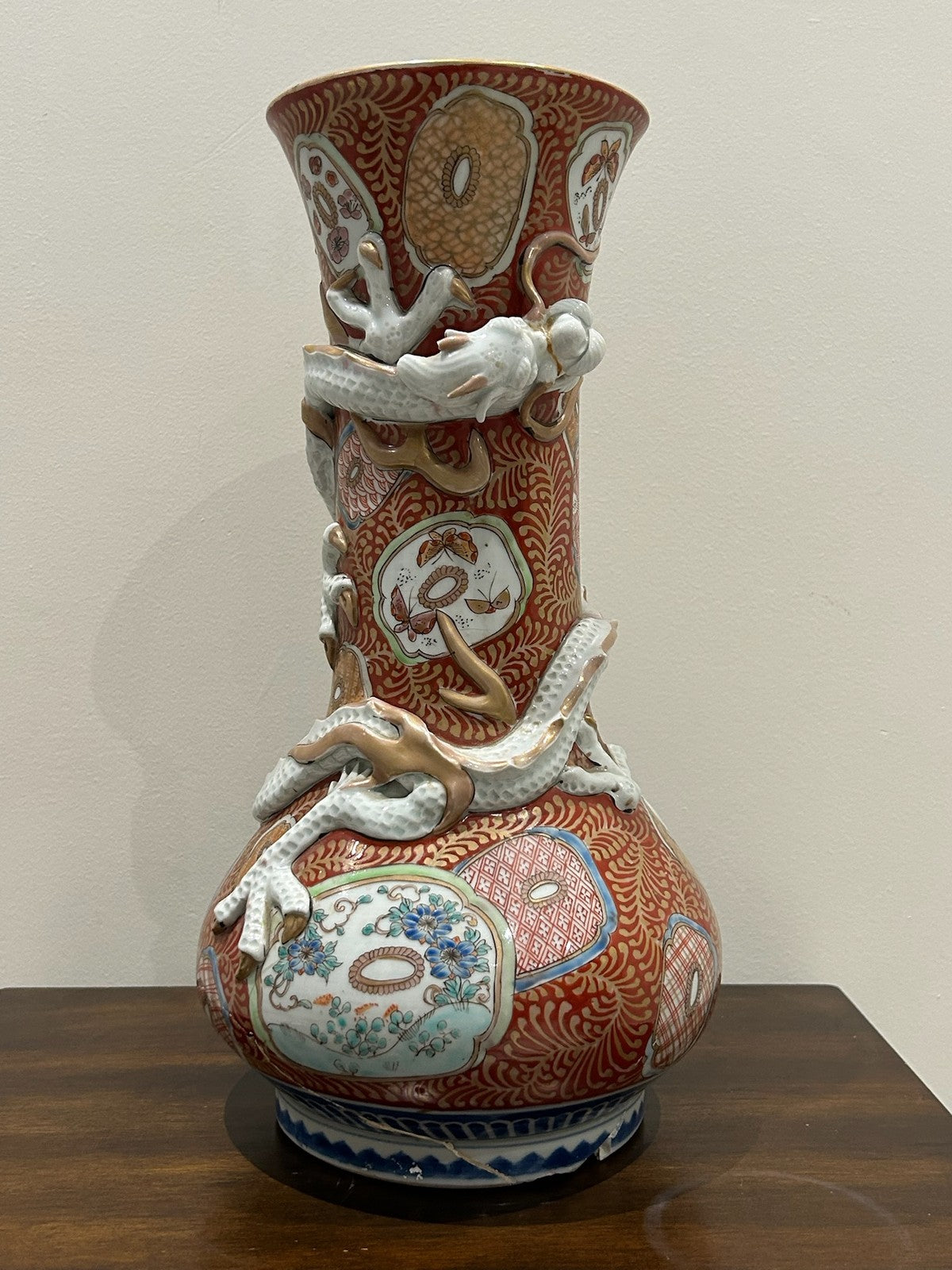 Antique Japanese Arita Imari Dragon Vase Zoshuntei Sanpo Mark 36cm Edo Meiji0