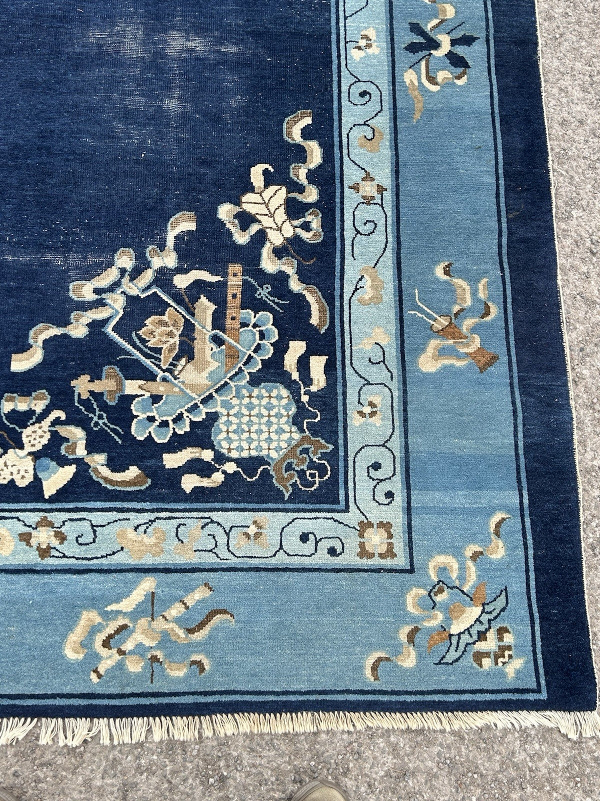 Antique Chinese Peking Carpet c.1920s Blue Ground Hand Knotted Wool Large Rug4