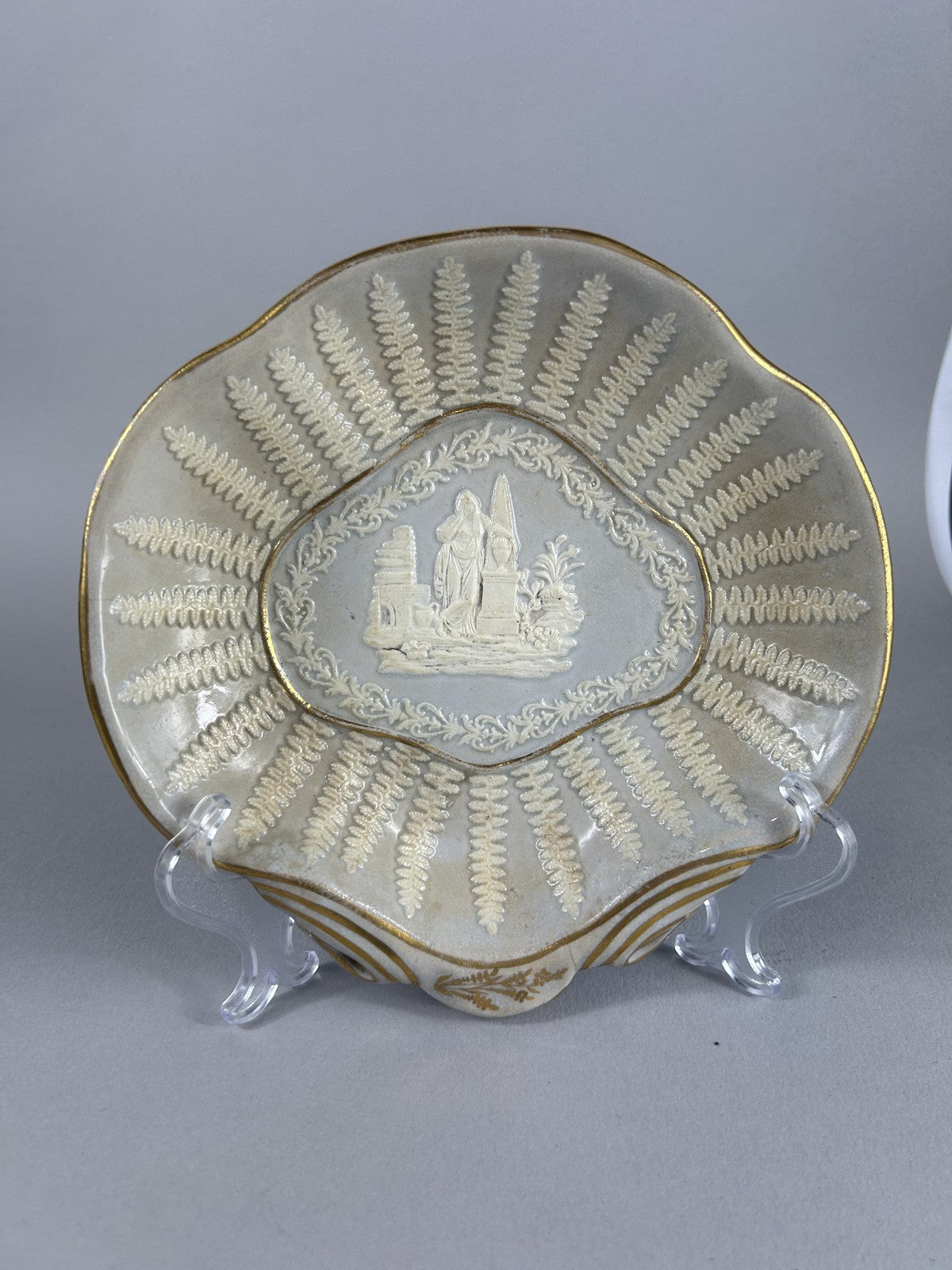 Ridgway 19thC Neoclassical Sprig Shell Plate, Staffordshire Porcelain