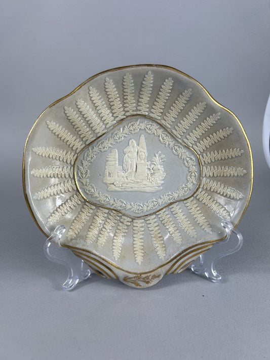 Ridgway 19thC Neoclassical Sprig Shell Plate, Staffordshire Porcelain
