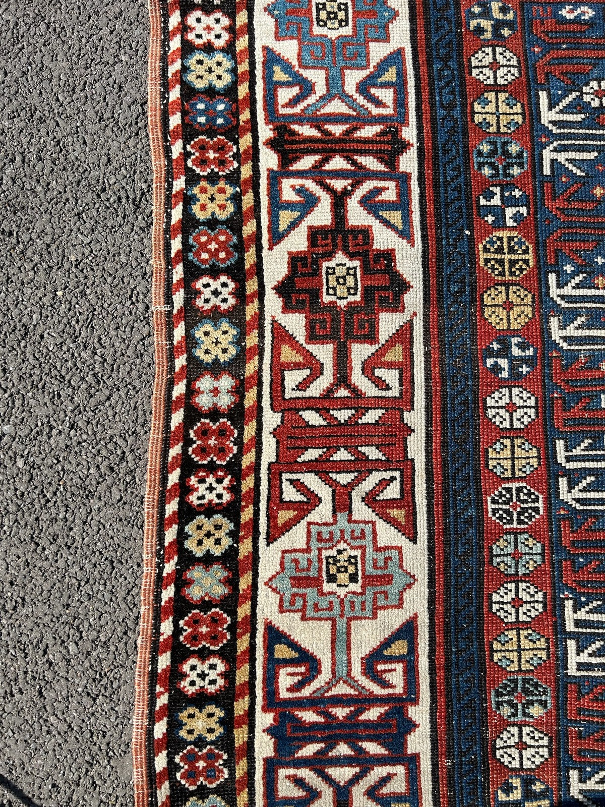 Antique Caucasian Kuba Shirvan Afshan Rug Hand Knotted Wool Blue 19thC 150x100cm6