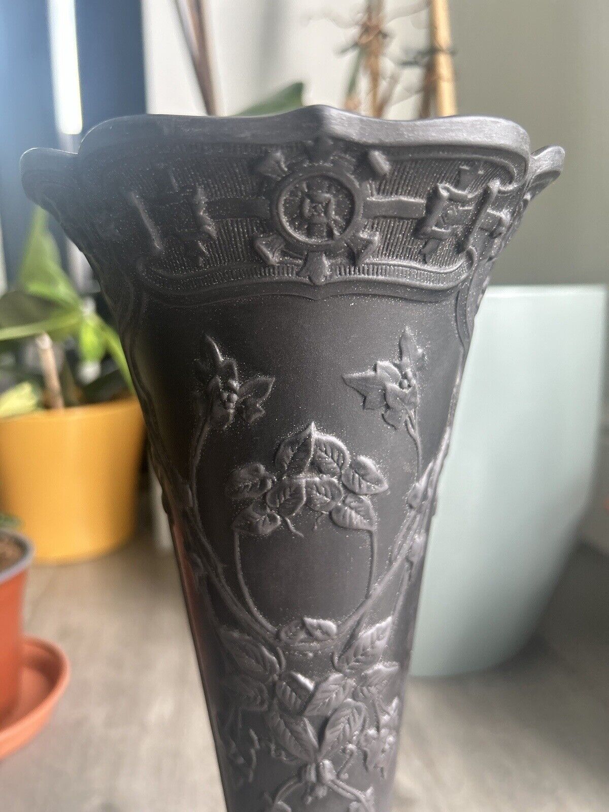 Wedgwood Basalt Vase Pair Black Jasperware Wedgwood Conical Grand Vases