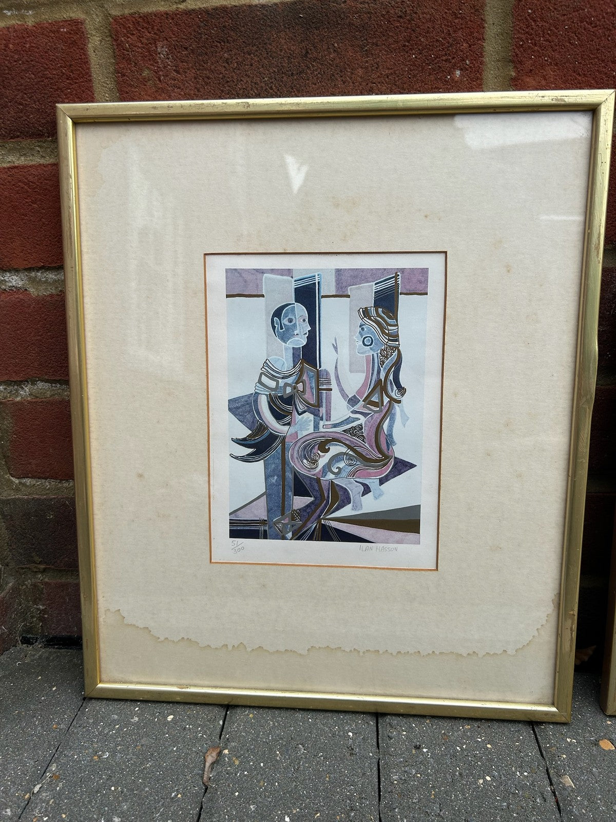 Pair of Israeli Artist Lithographs Framed Signed Vintage MidCentury1