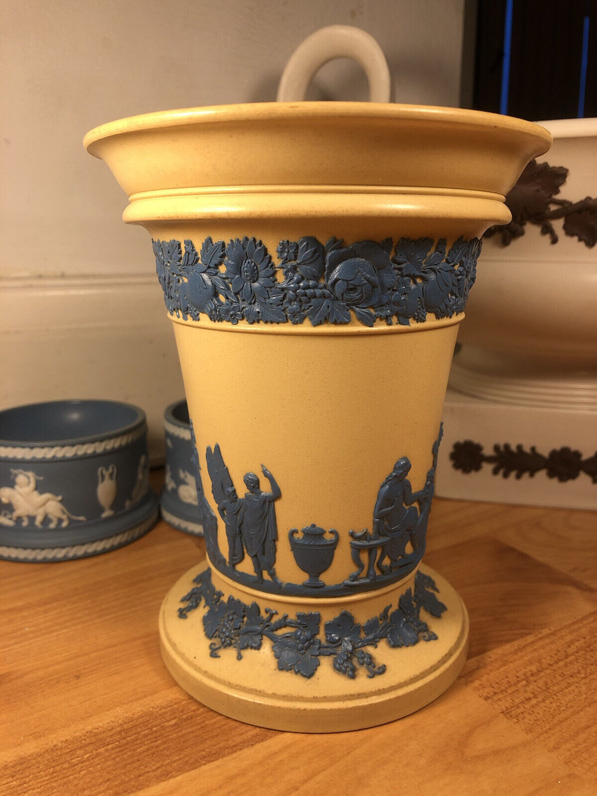 Wedgwood caneware yellow blue vase 19th century