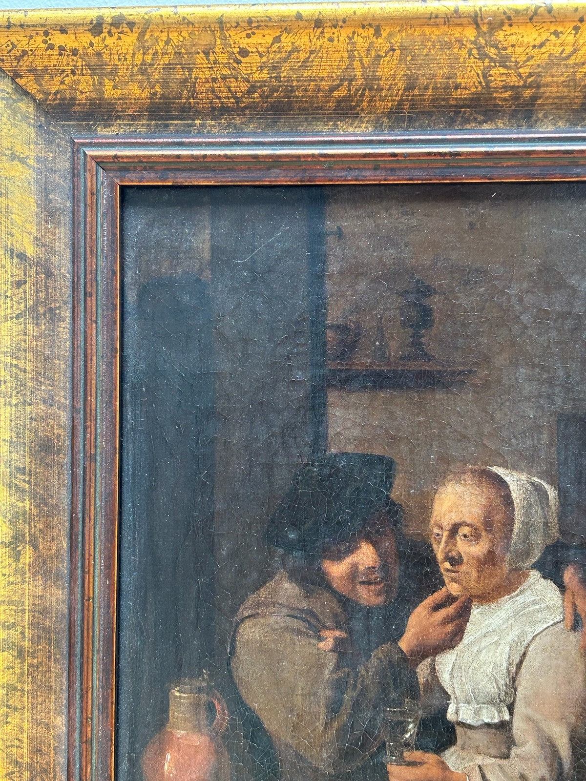 Antique Oil Painting Dutch Flemish School Tavern Scene Manner of Teniers Framed6