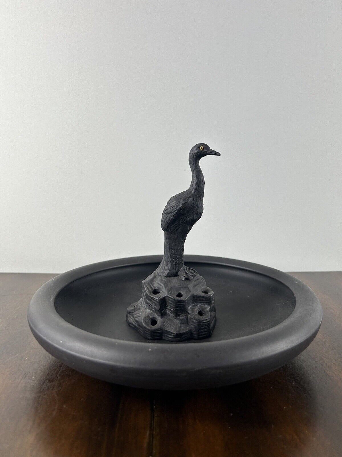 Wedgwood Basalt Figurine of Stork in Bowl