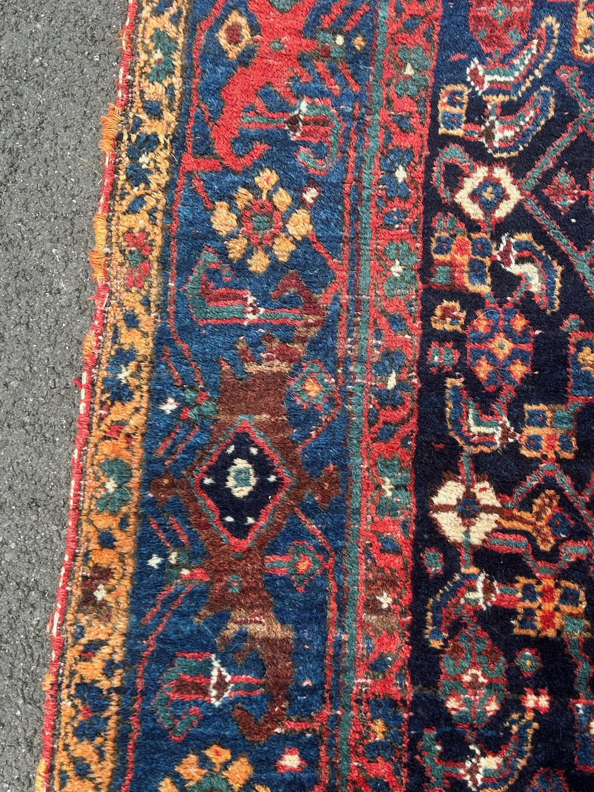 Antique Oriental Hand Knotted Herati Wool Rug Indigo Red Tribal c.1900 210x120cm10