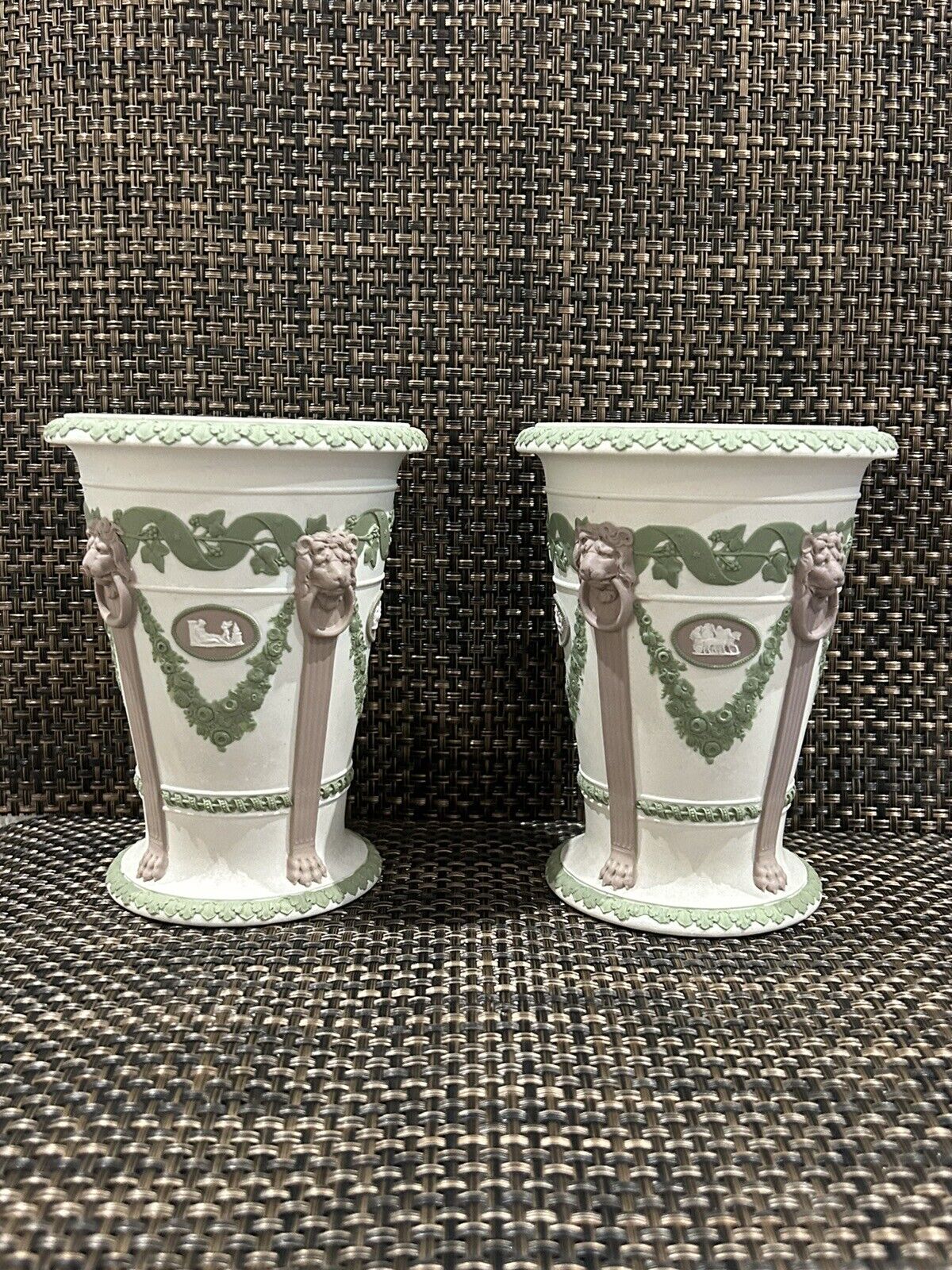 Wedgwood Jasperware 3 Colour tricolor vase pair 19th Century