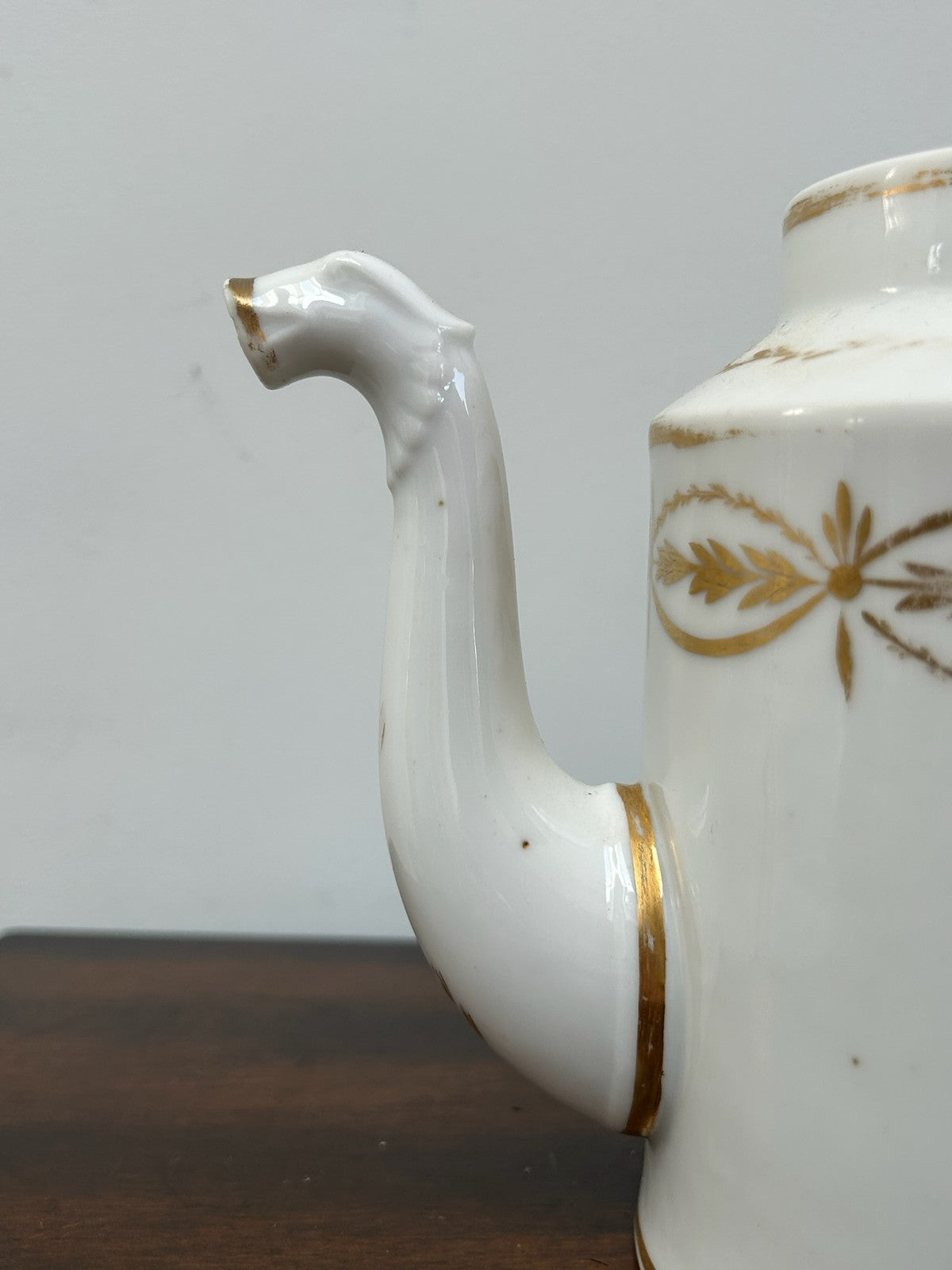 Antique Empire Style White Gilt Porcelain Coffee Pot Animal Head Spout1