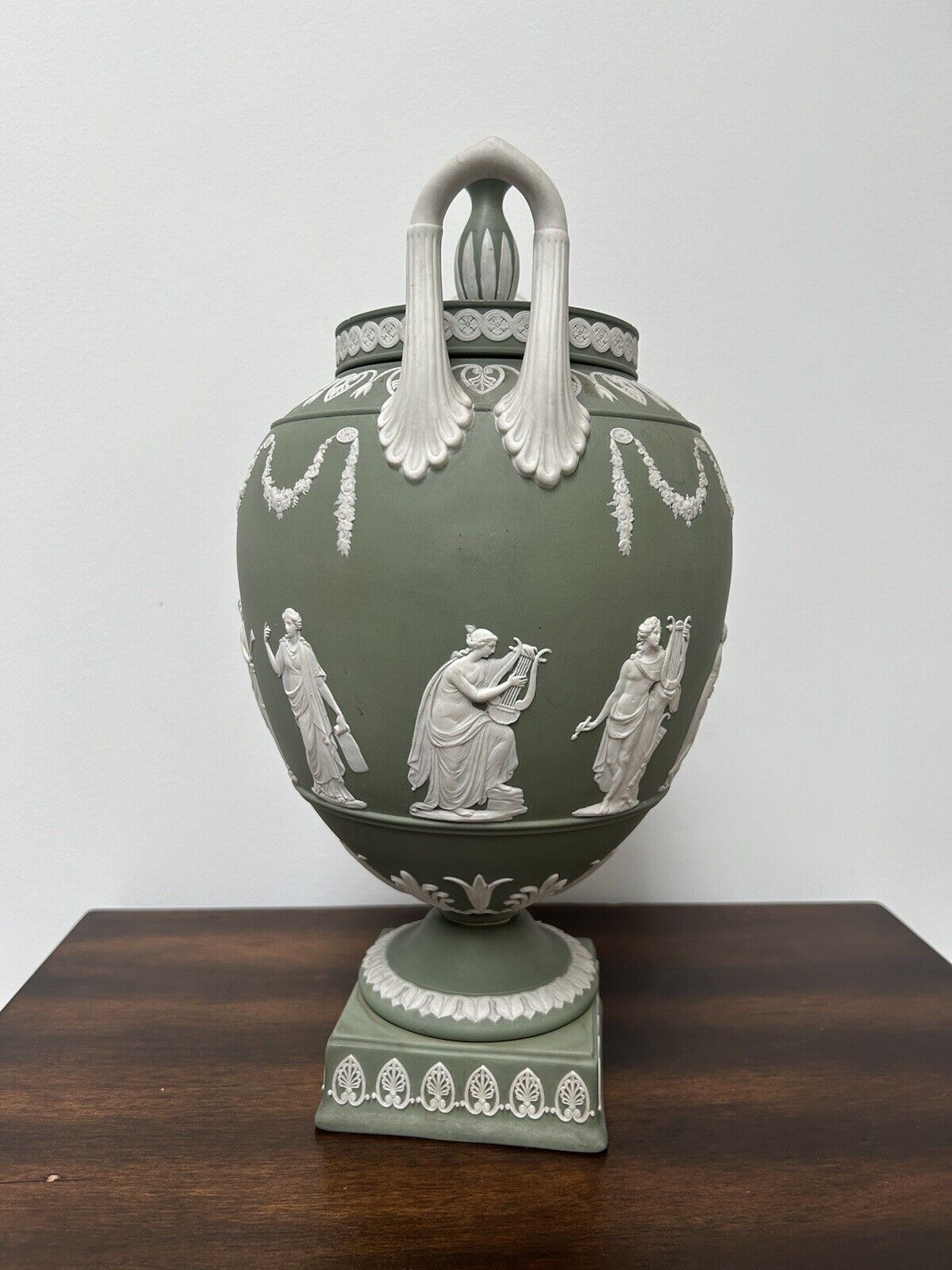 Wedgwood  Jasperware Green Grecian Lidded Vase