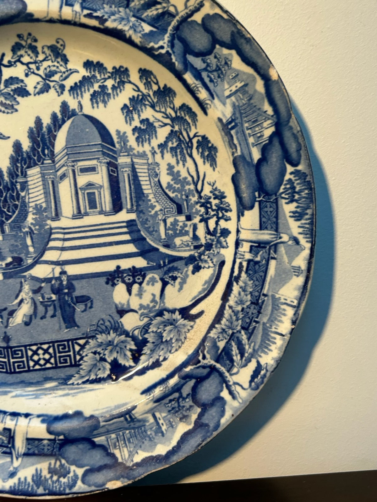 Antique Staffordshire Blue White Plate Classical Temple c1820 Transferware6