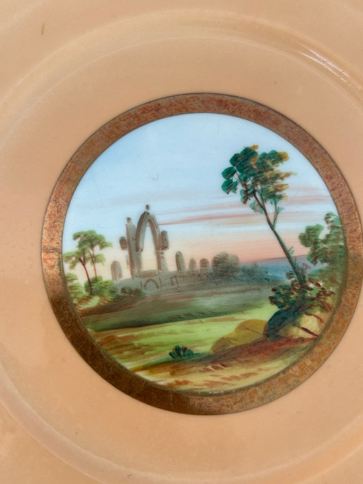 English Porcelain Hand Painted Cabinet Dish Country Scene Pattern 44141