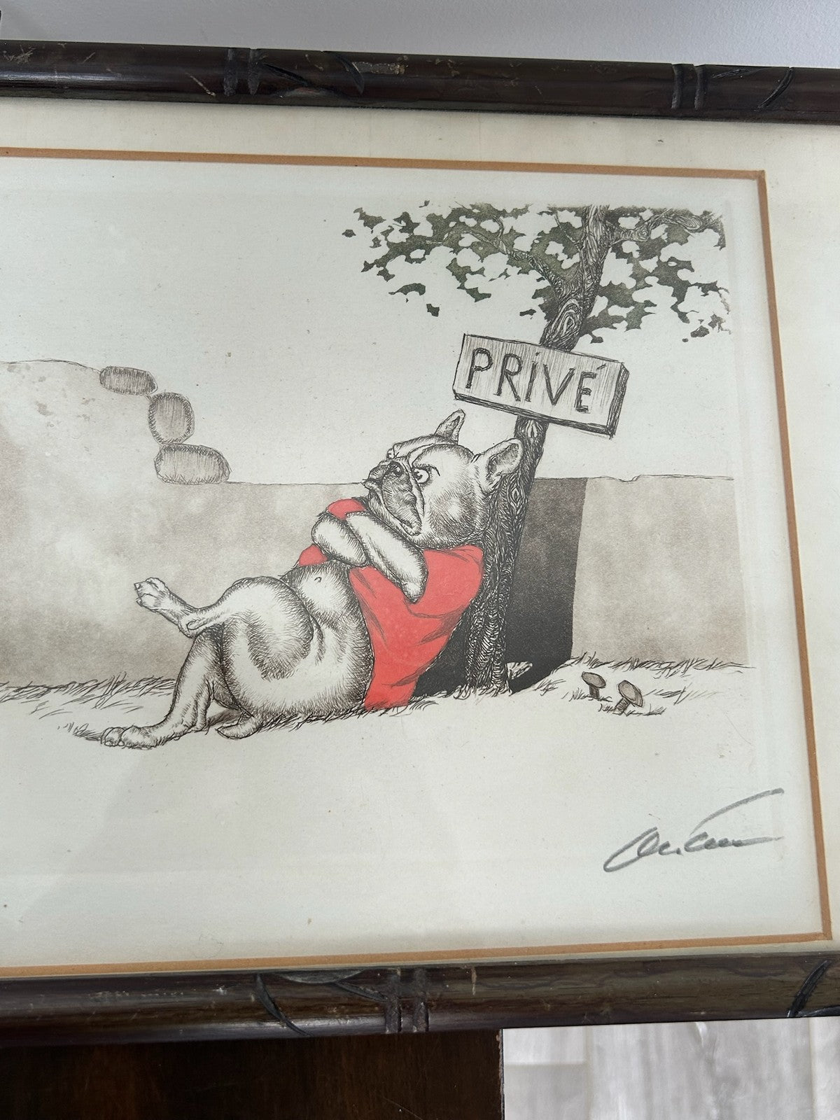 Pair Boris O'Klein Dirty Dogs of Paris Comic Drypoint Etchings Signed Framed3