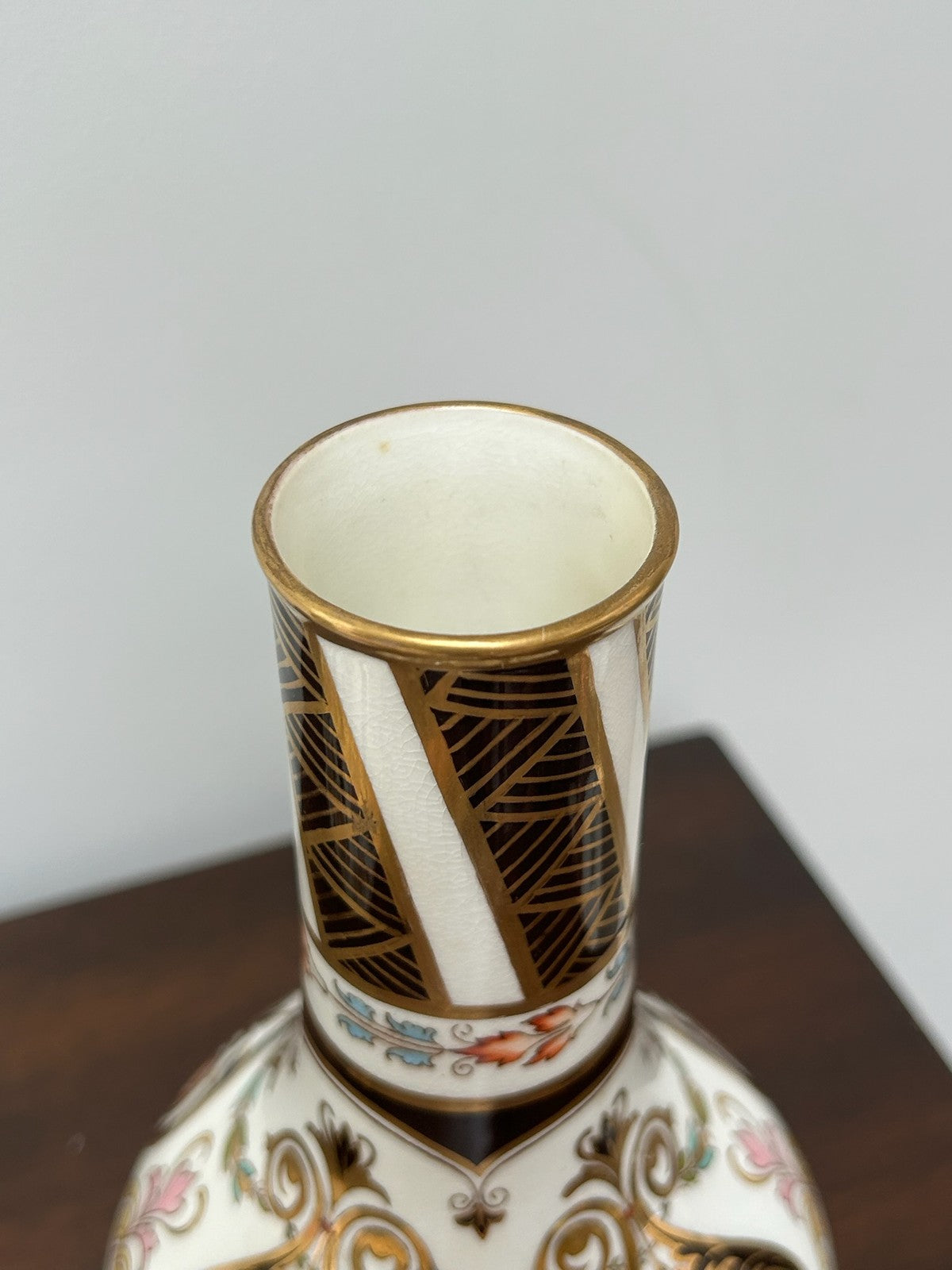 Pair Imari Bone China Bottle Vases c.1885 (one restored) Ex Rinaldo5