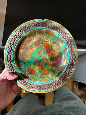 Antique George Jones Majolica Plate GJ Monogram Mottled Glaze Victorian 23cm A/F