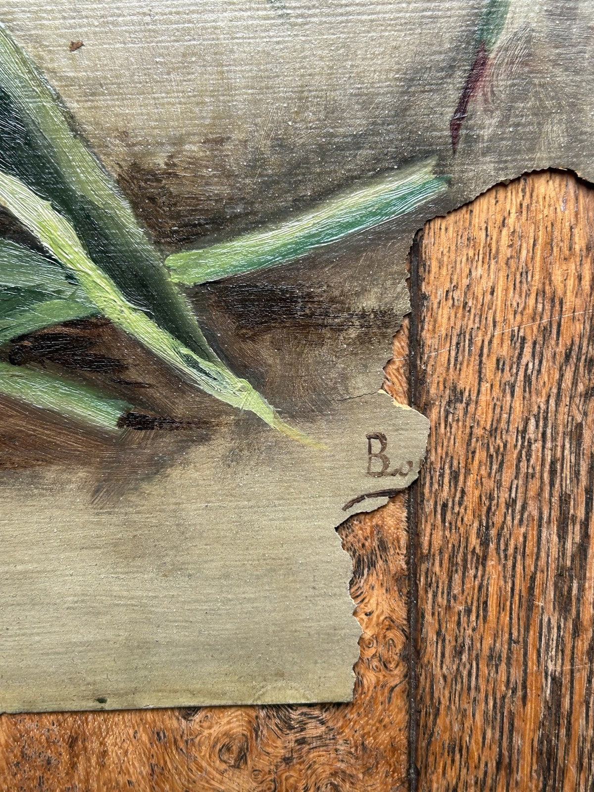 Oil on Canvas Still Life Narcissi & White Tulip Unstretched Monogram B6