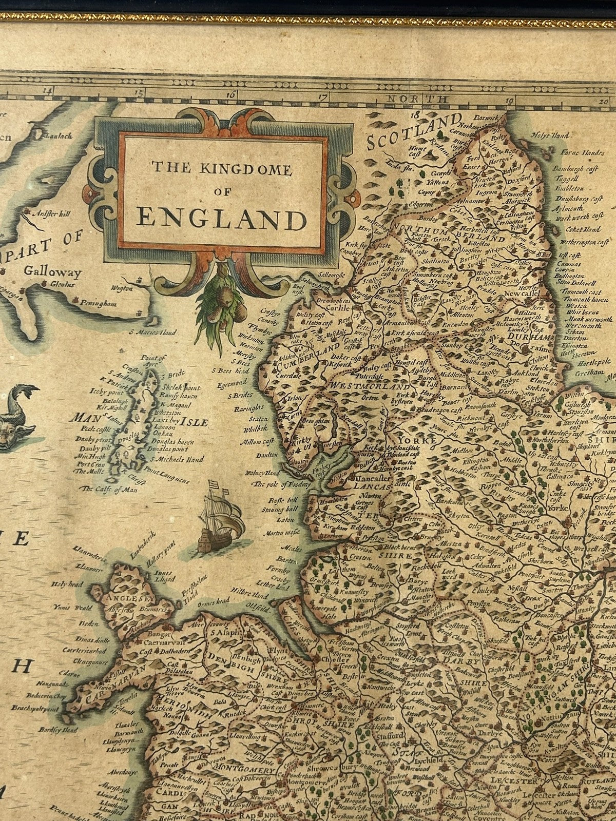 John Speed Kingdome of England 1646 Abraham Goos Carte a Figures Map Hand Colour3
